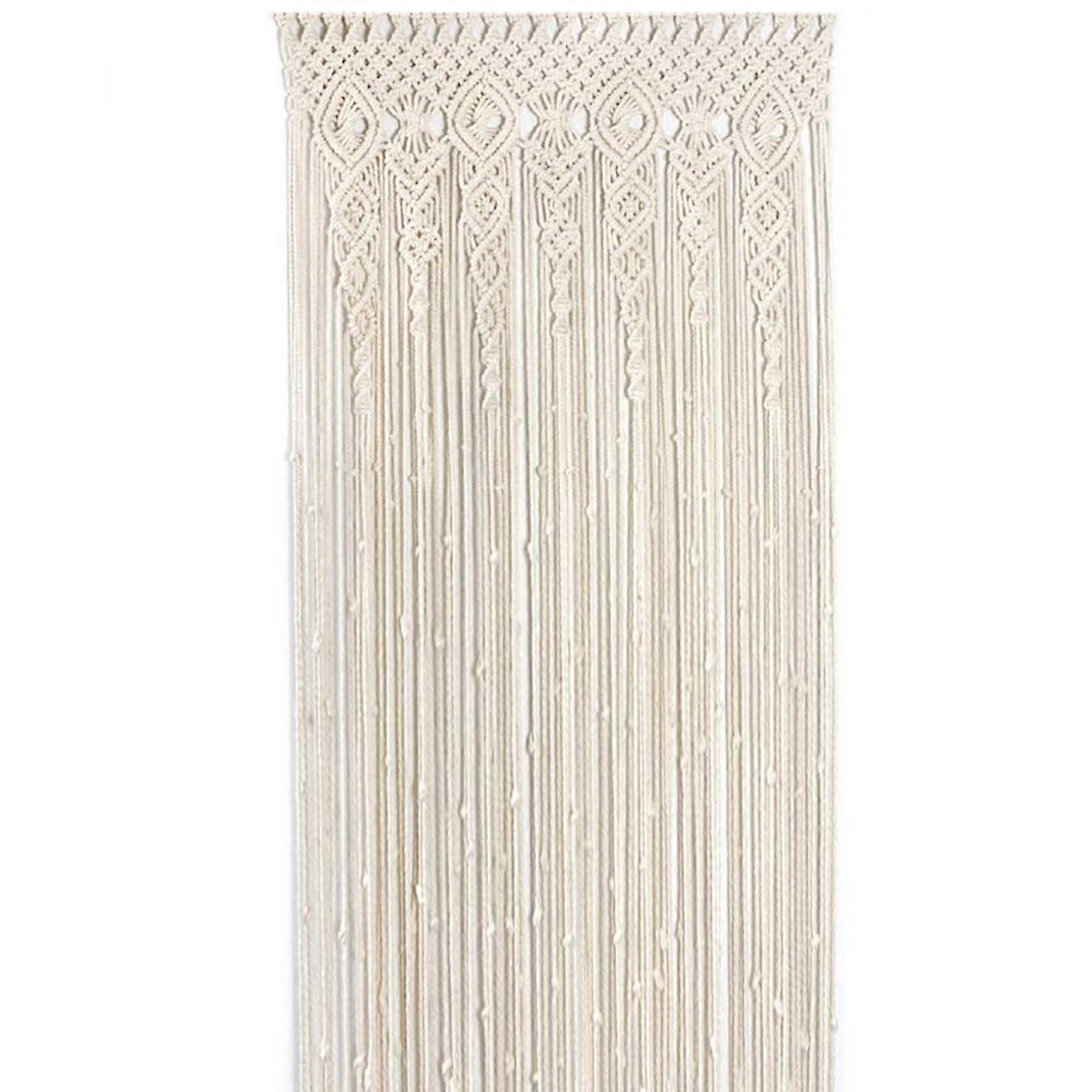 Boho Curtains Cotton Woven Macrame 37x79 Inch Beige String Hanging Room Divider Curtain For Window Doorway Closet No Rod
