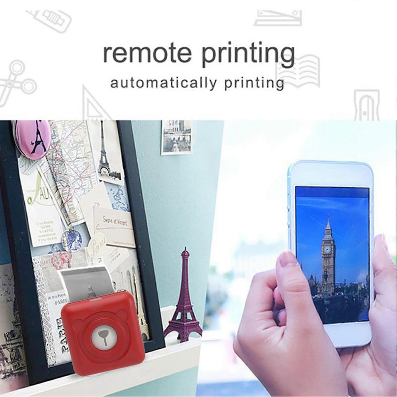 Pocket Printer Mini Cute Bear Cartoon Lightweight Red Portable