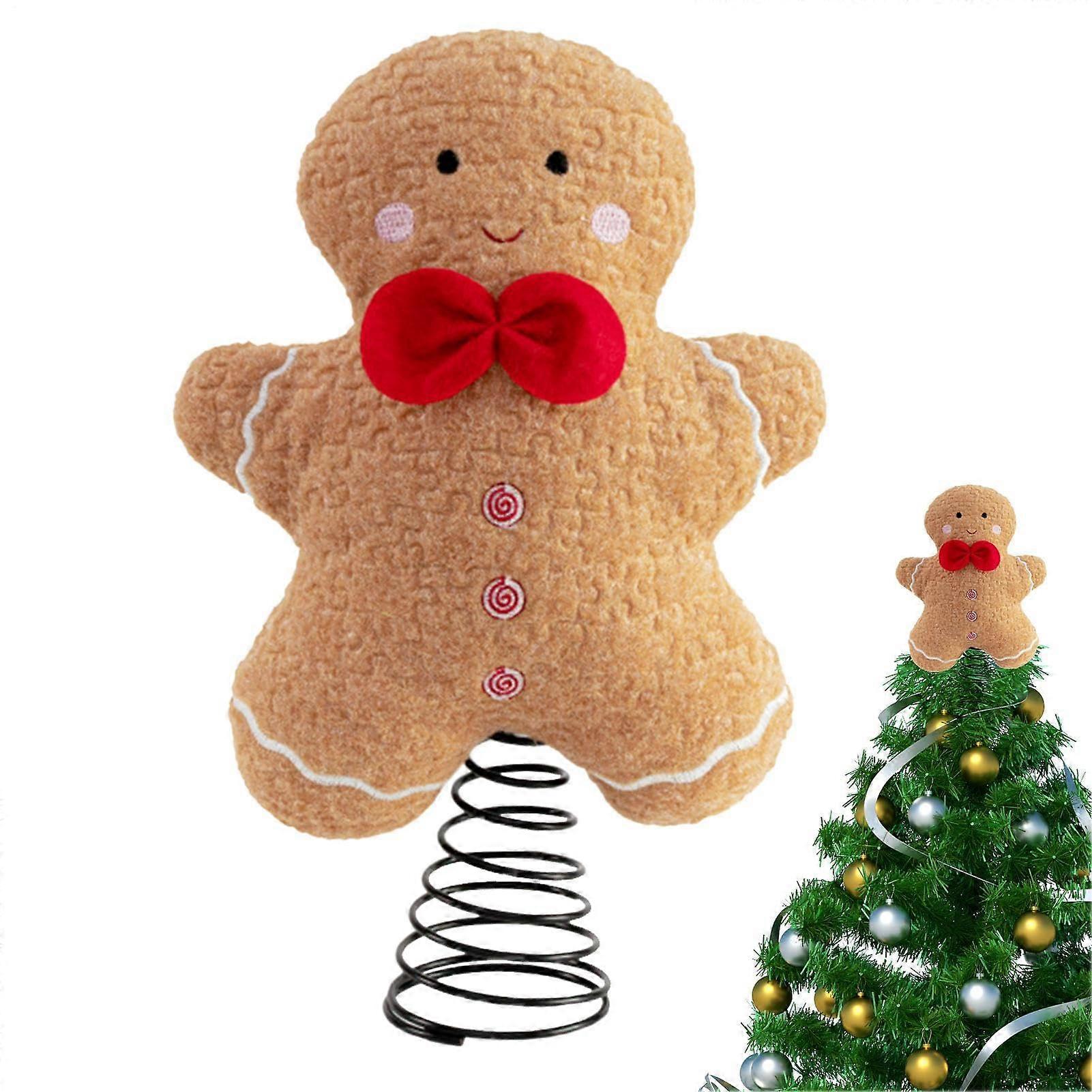 Gingerbread Tree Topper Plush Ornament For Indoor Christmas Decor Mantel Bookshelf Tabletop Holiday Party Supplies