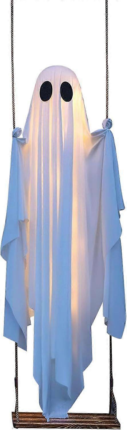 Halloween Decorations Outdoor, Large Hanging Ghost Swing with Remote Control String Lights, Spooky Cute Ghosts Decorations for Tree Porch Yard Garden