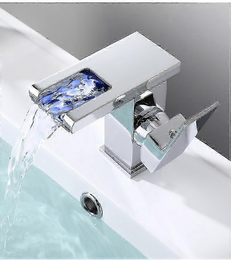 Bathroom Mixer Tap, Rgb Color Changing Waterfall, Bathroom Sink Faucet, Sink Faucet, Single Handle Toilet Mixer Tapshort Silver