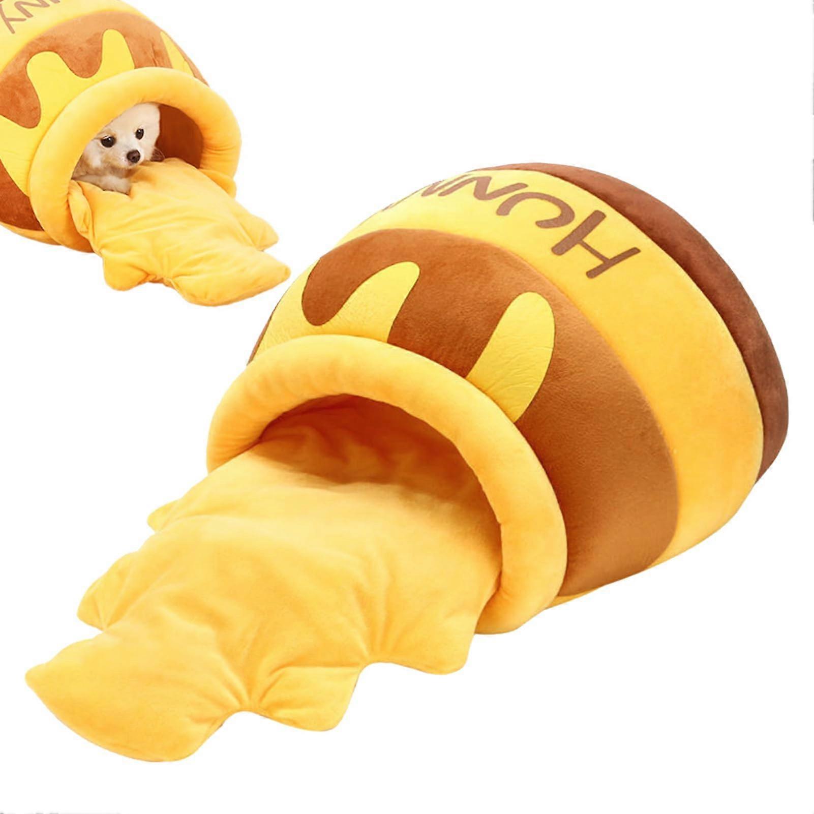 Cat Cave Bed Indoor Cats Small Size Plush Honey Pot Shape Washable Cushioned Pillow Removable Cushion