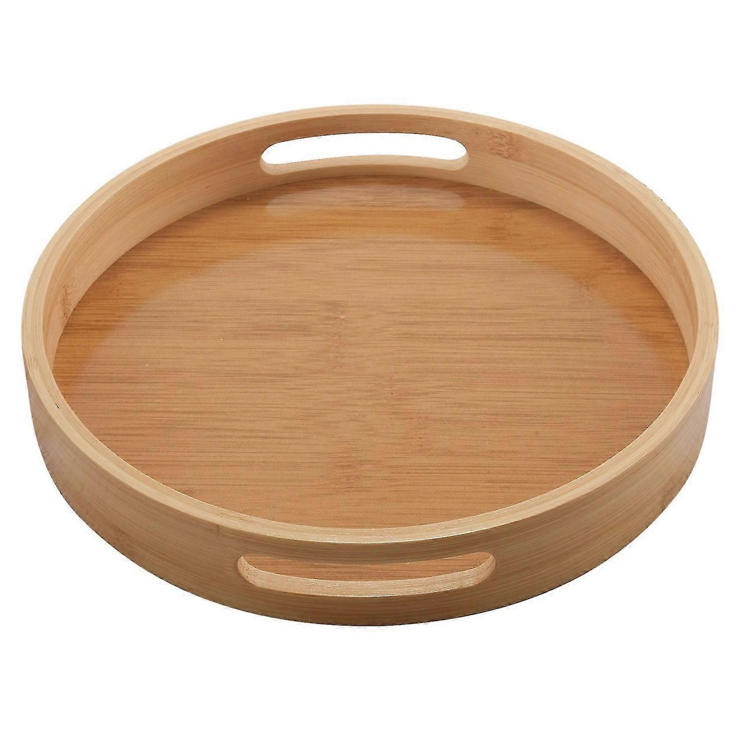 Round Serving Bamboo Wooden Tray Handle Storage Tray #1