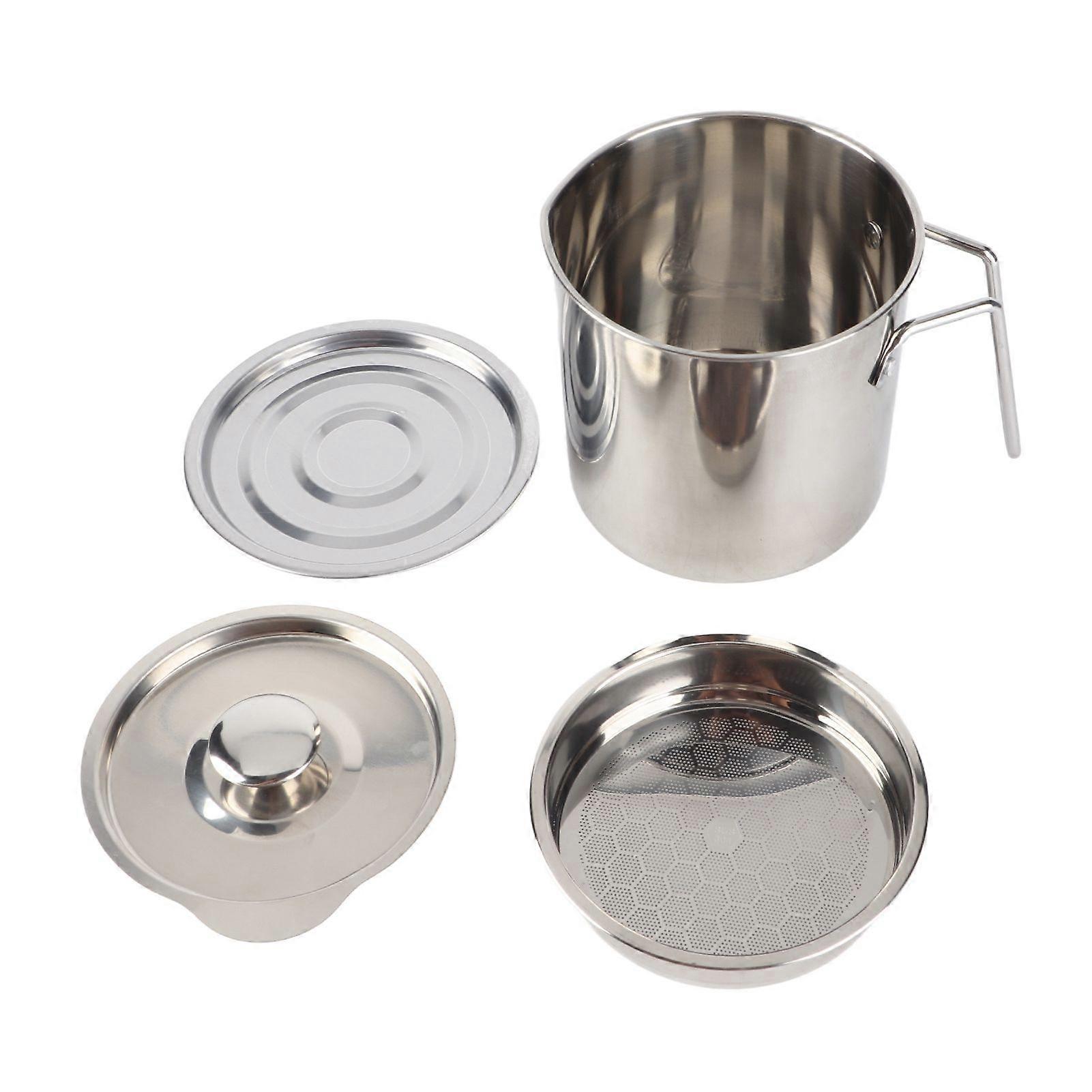 Stainless Steel Oil Filter Pot with Handle Kitchen Grease Container for Cooking Frying OilS (1300ml)