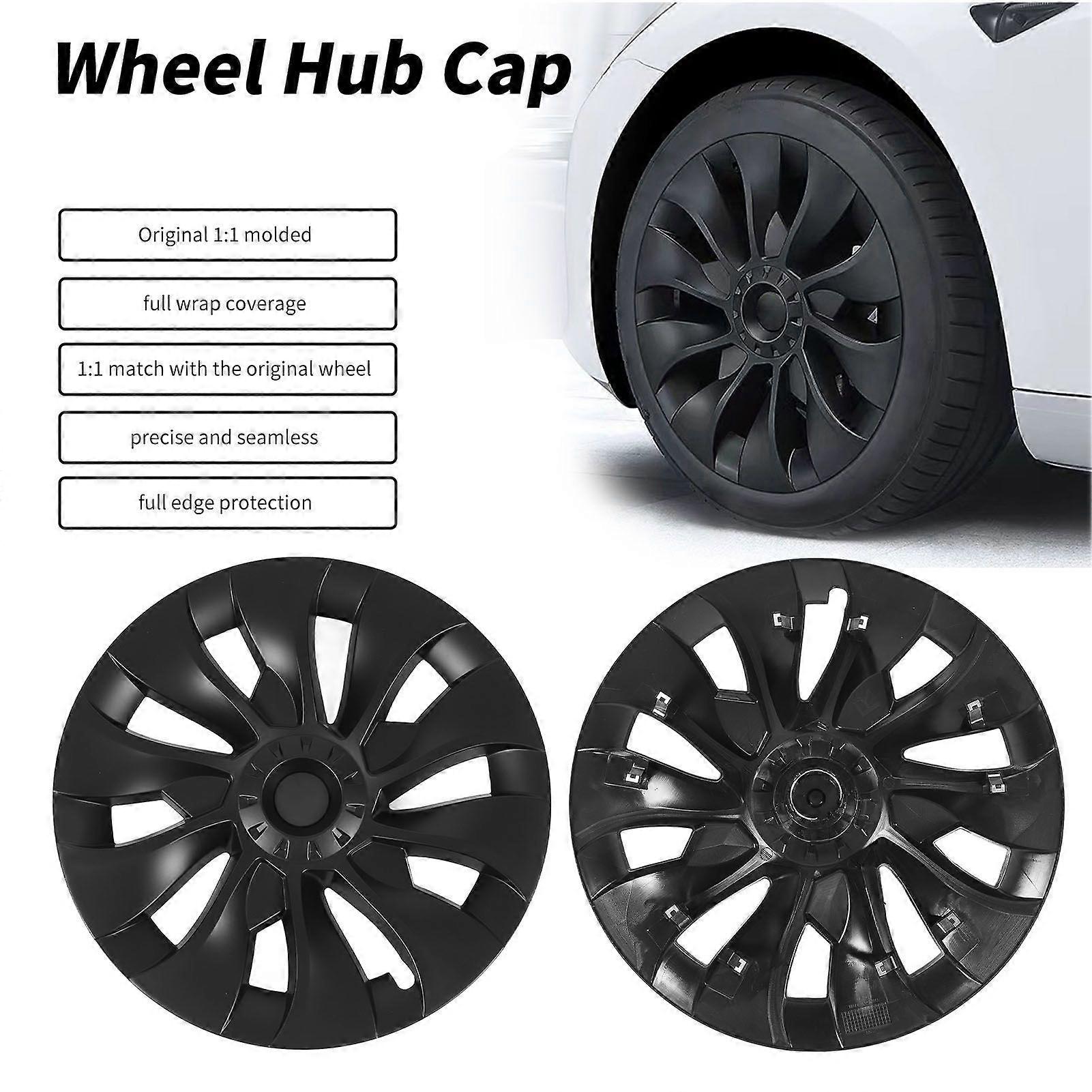 4 Pcs 18in Automobile Hubcap Matte Black Wheel Hub Full Rim Protector Cover Replacement for Tesla Model 3 2017 to 2023 Matte Black