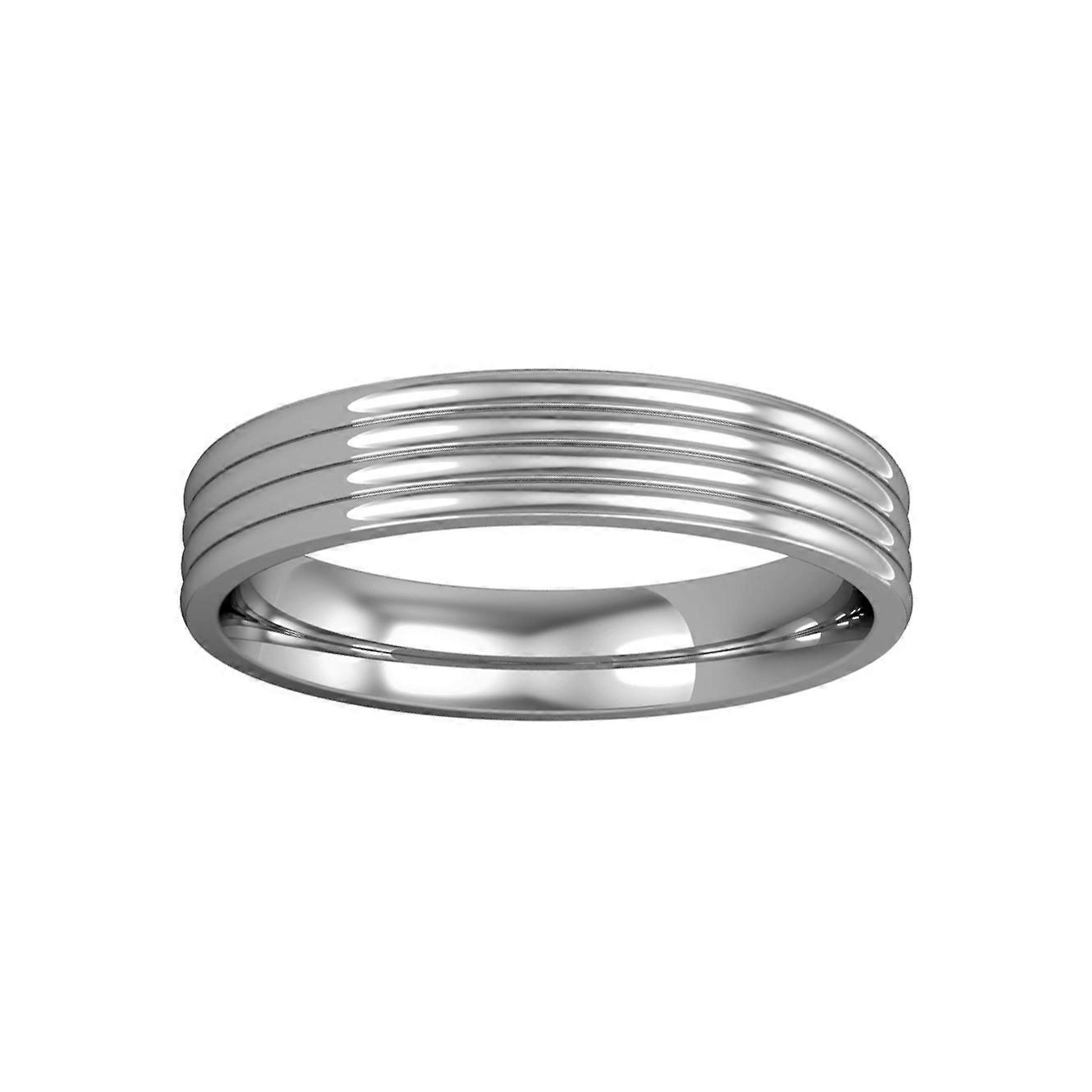 Jewelco London 9ct 白金 - 4mm Essential 平地罗纹戒指承诺/结婚戒指