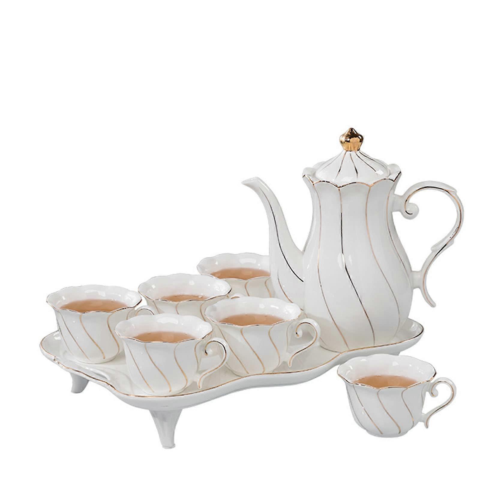Coffee Cup Afternoon Tea Set With Tray, 8Piece Ceramic Tea Set, HeatResistant, White, Ceramic Tea Set With Box