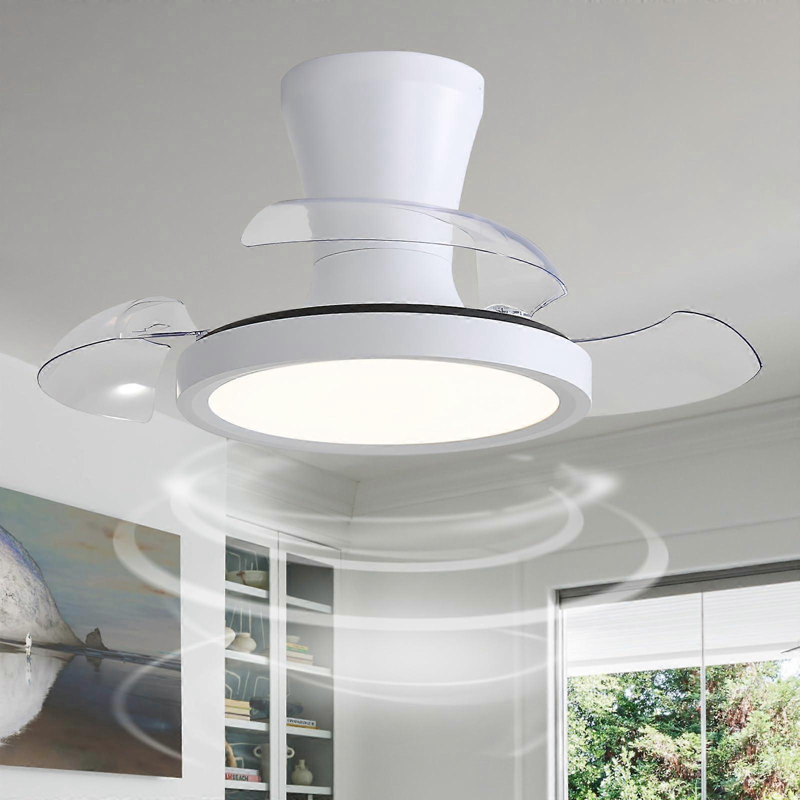 28in LED Ceiling Fan Light Dimmable With Remote Control Silent Reversible 6Speed Retractable Blades Black White