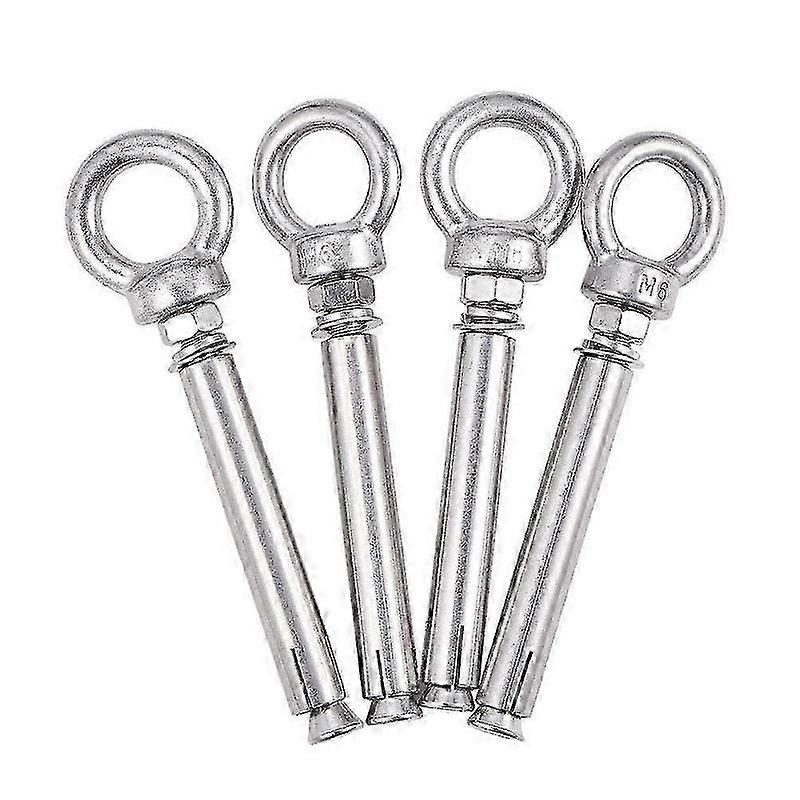 M6 x 80mm Stainless Steel Eye Bolt with Hex Nut - 4 Pack Lifting Ring Anchor for Secure Mounting and Fastening Solutions