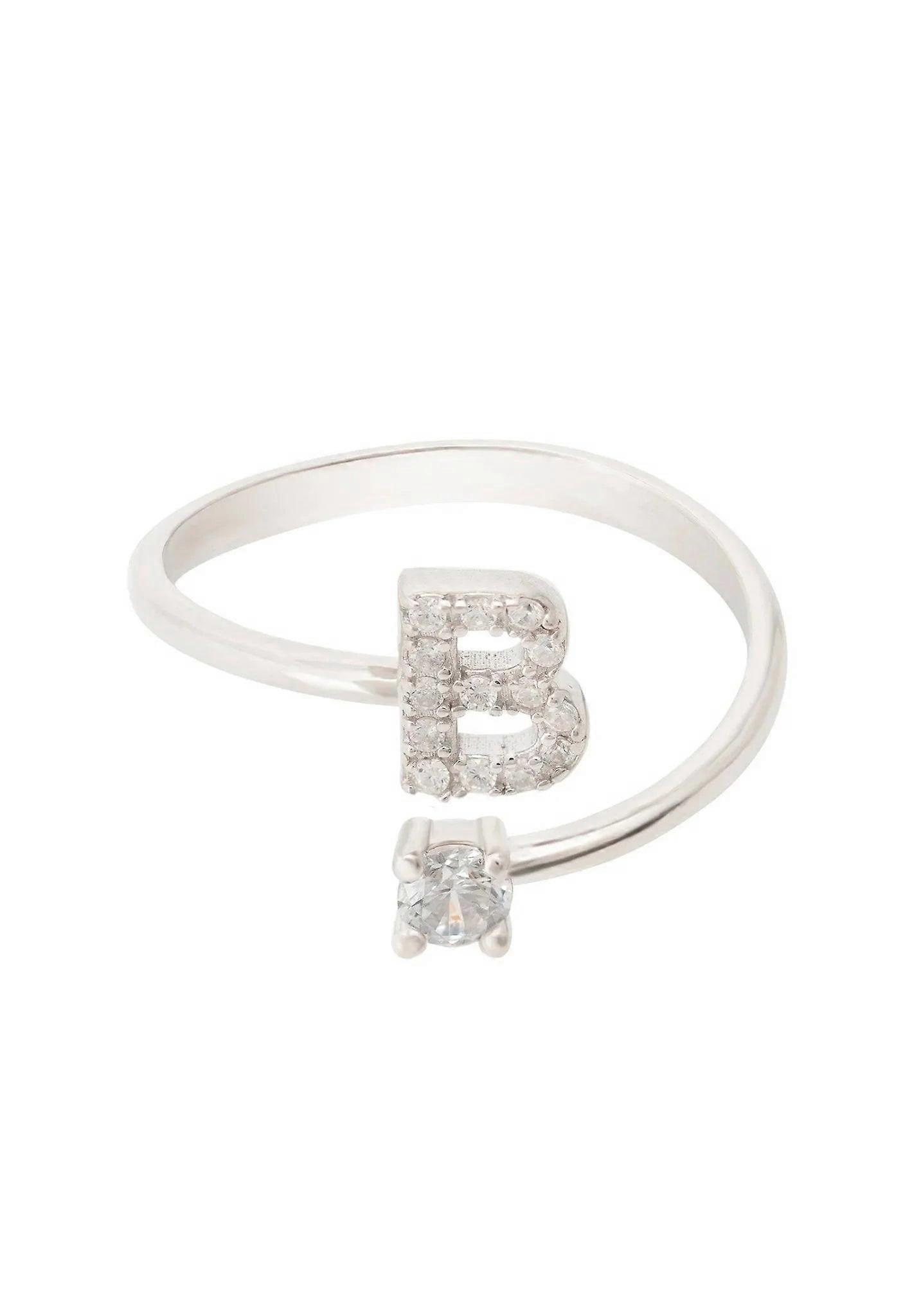 Latelita 925 Sterling Silver Initial Ring B with Cubic Zirconia - Average Size 6 (M)