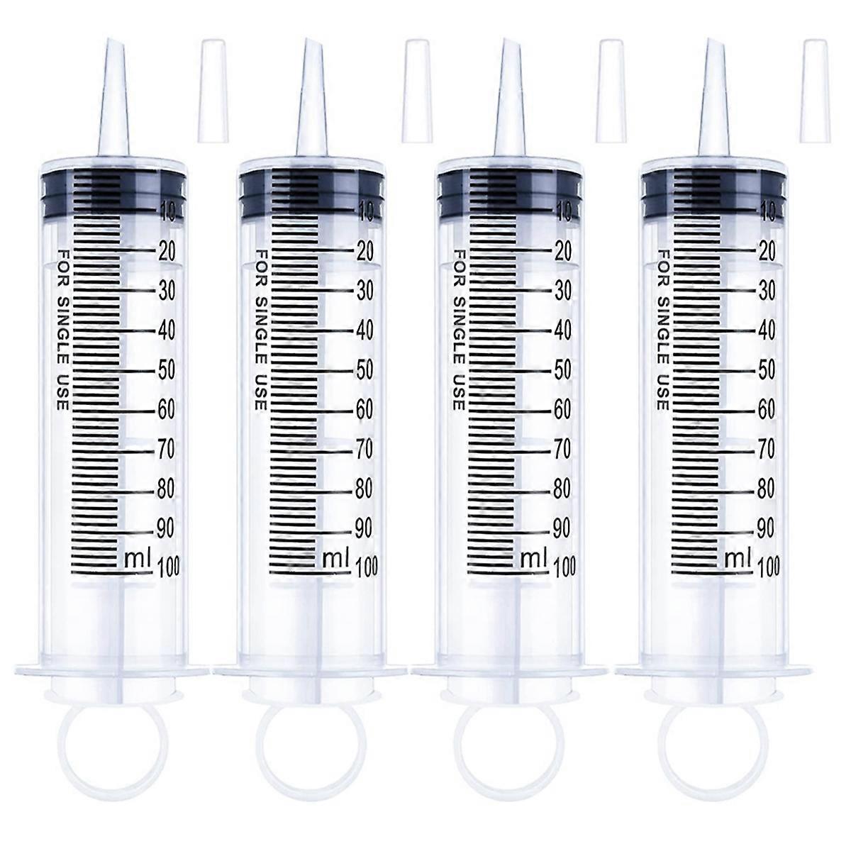 4 Pcs 100Ml Large Syringe with Cap, Individually Sterile Sealed