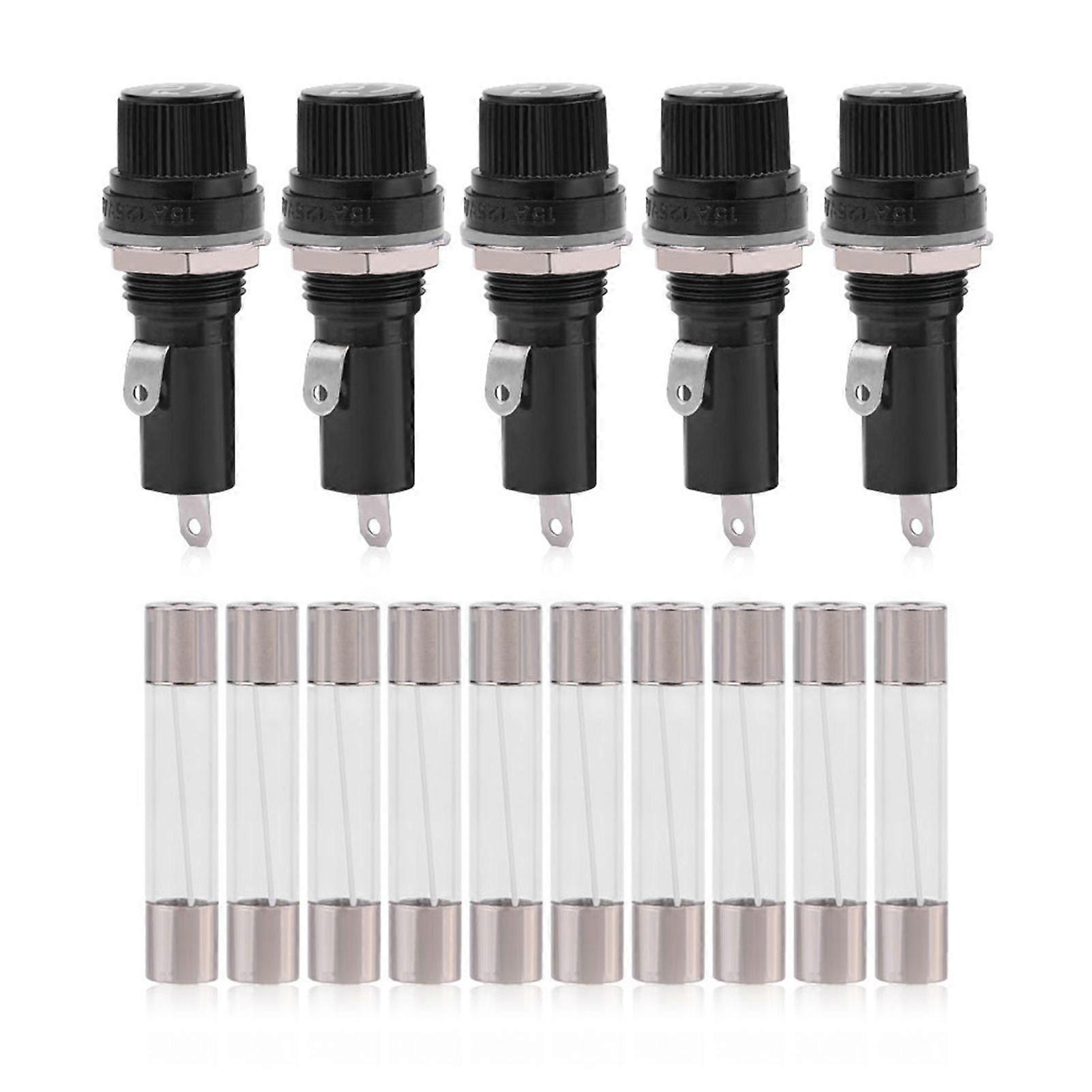 5pcs Electrical Panel Mounted Fuse Holder Socket for 6 * 30 Glass Fuses AC 125V 15A / 250V 10A