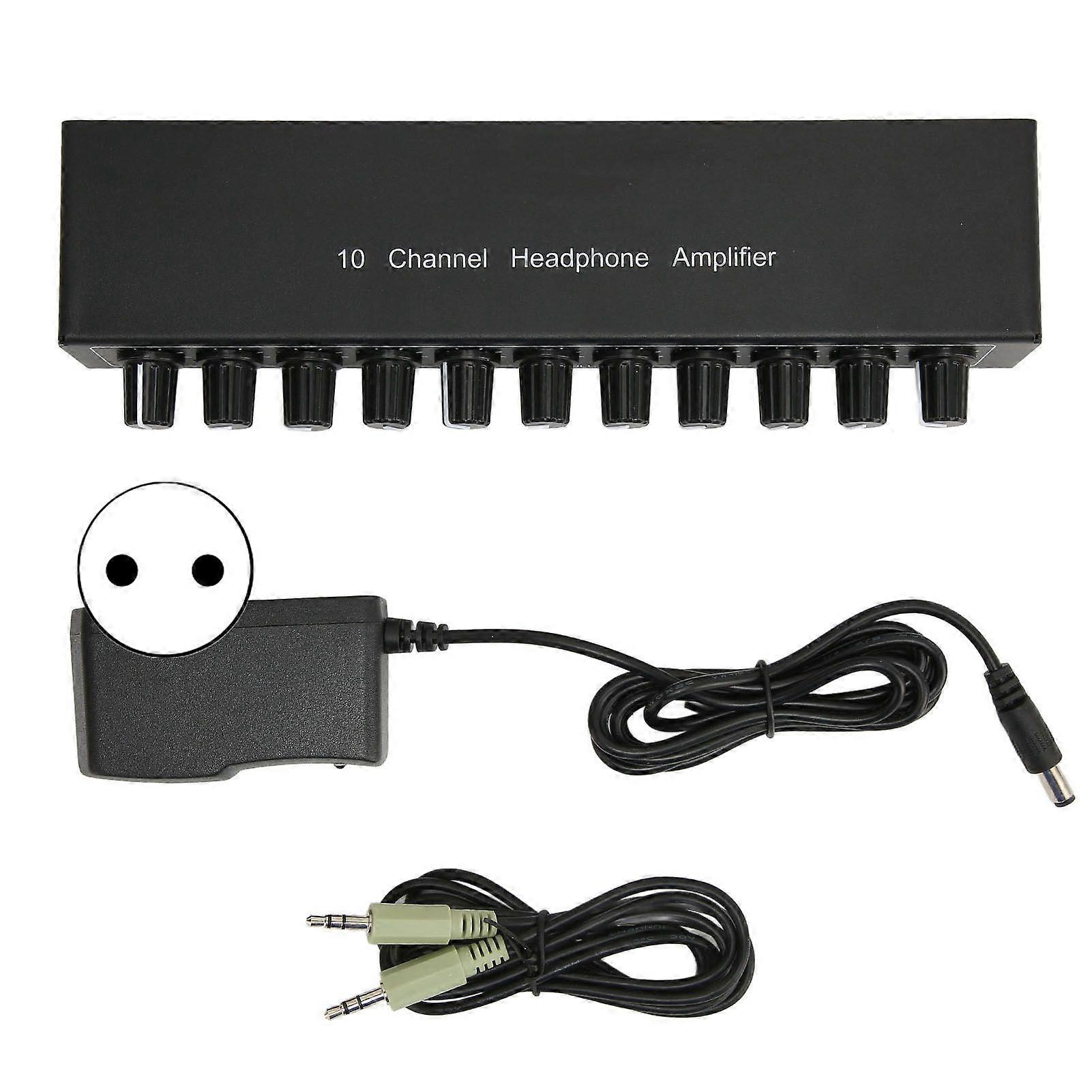 Headphone Amplifier Aux Mini Jack 3.5mm Input 1 in 10 Out Channel Stereo Sound Amplifier Adapter Distributor 100240V EU Plug