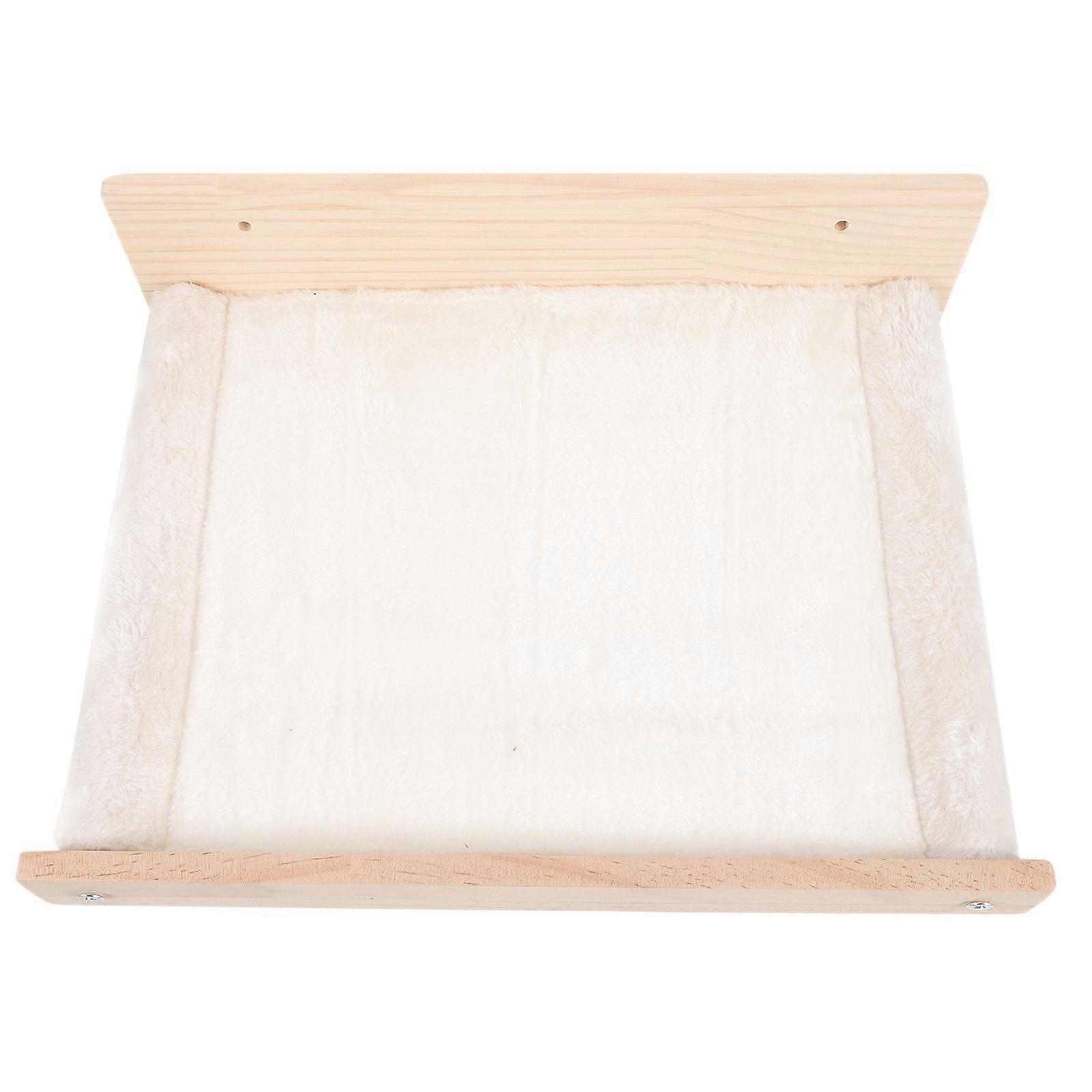 Wall Mounted Cat Hammock Wooden for Sleeping Beige Plush Cat Hammock