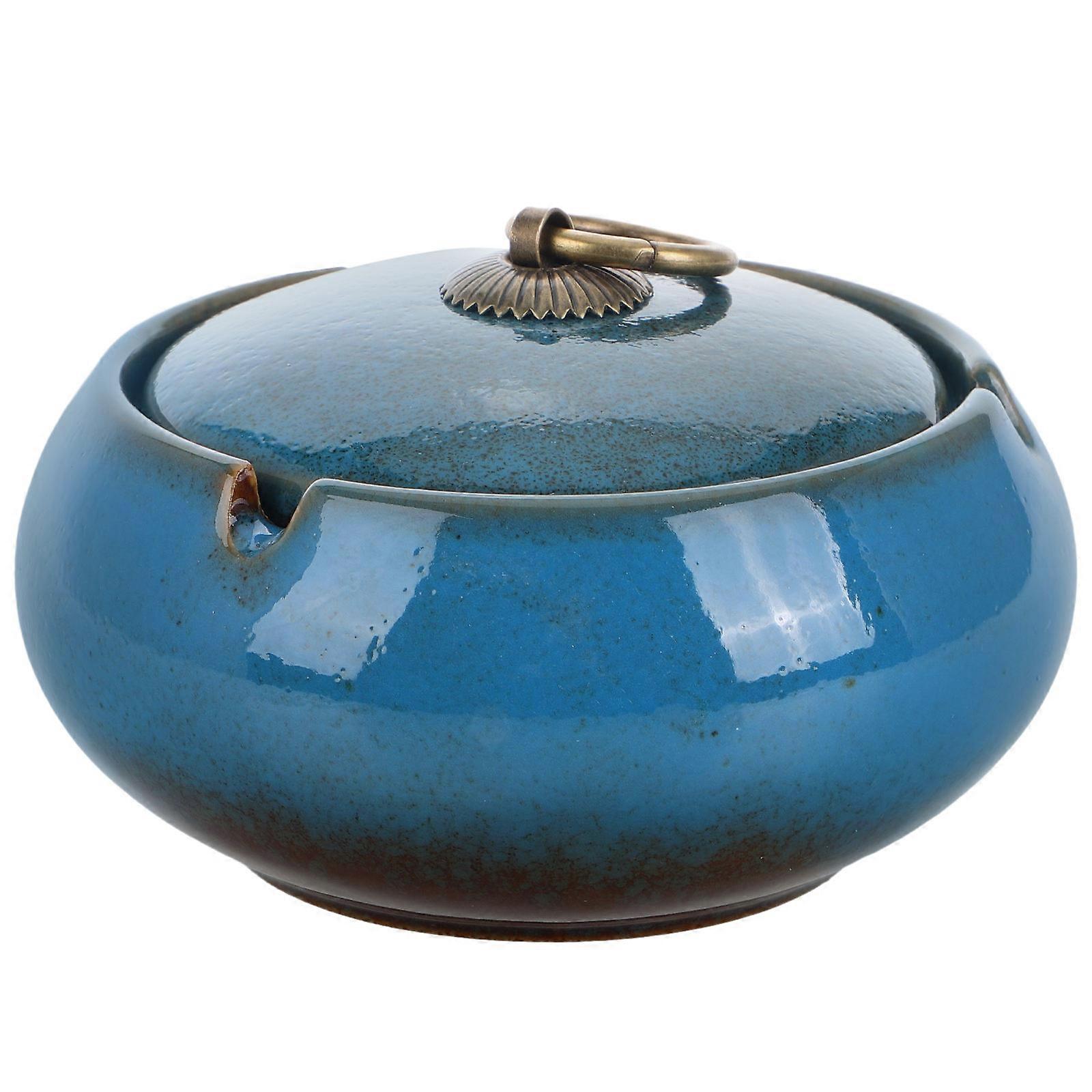Smokeless Ashtray For Outdoor 4Pcs Ceramic Ashtray With Lids Rustic Style For Office Patio Non-slip Functionality