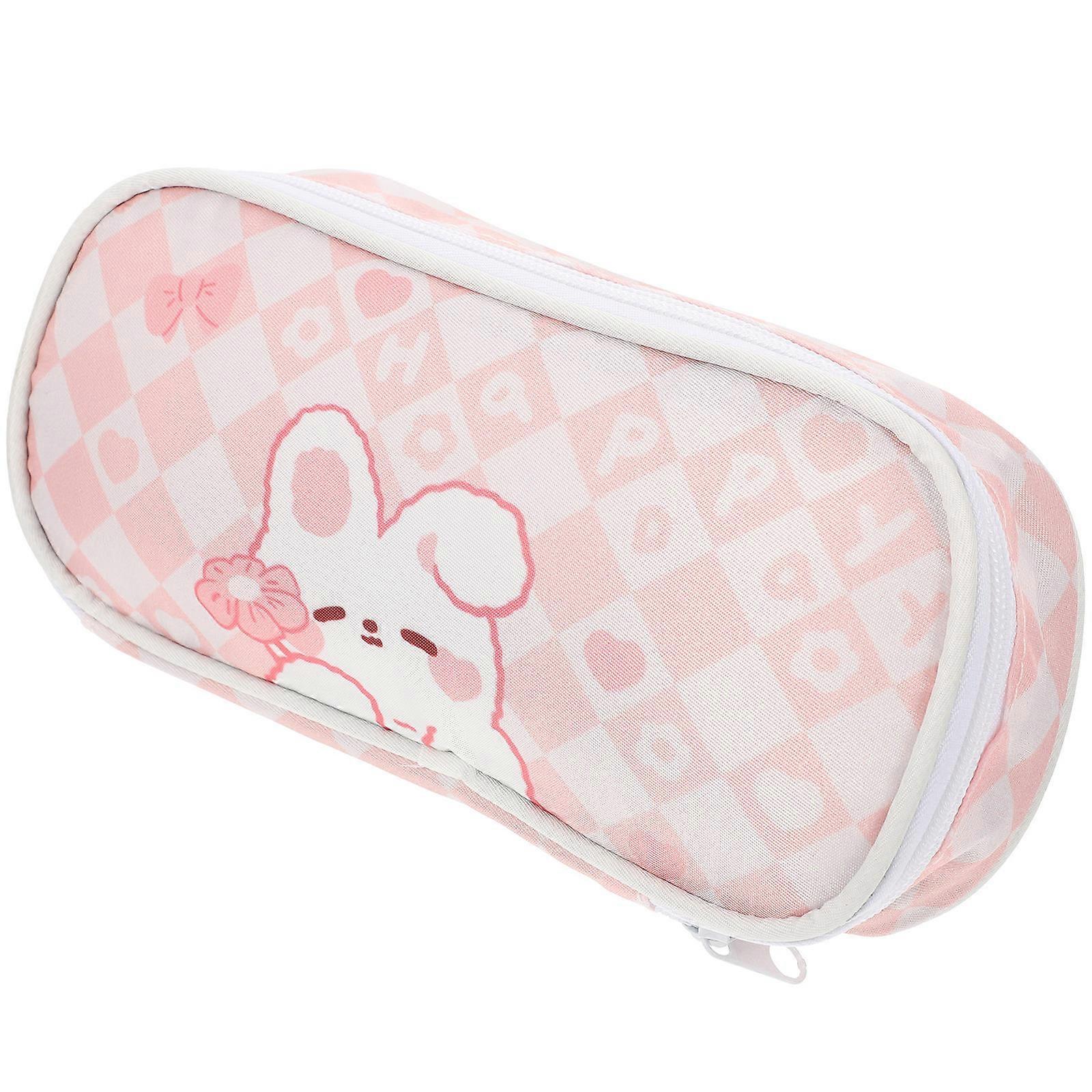 Large Stationery Bag 2Pcs Rectangular Pencil Case For Adults Travel Use In Pink With Organization Functionality