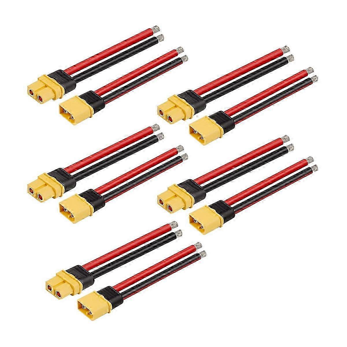 5 Pairs XT60 Connectors with 100mm 10AWG Silicon Wire for RC LiPo Battery FPV Drone