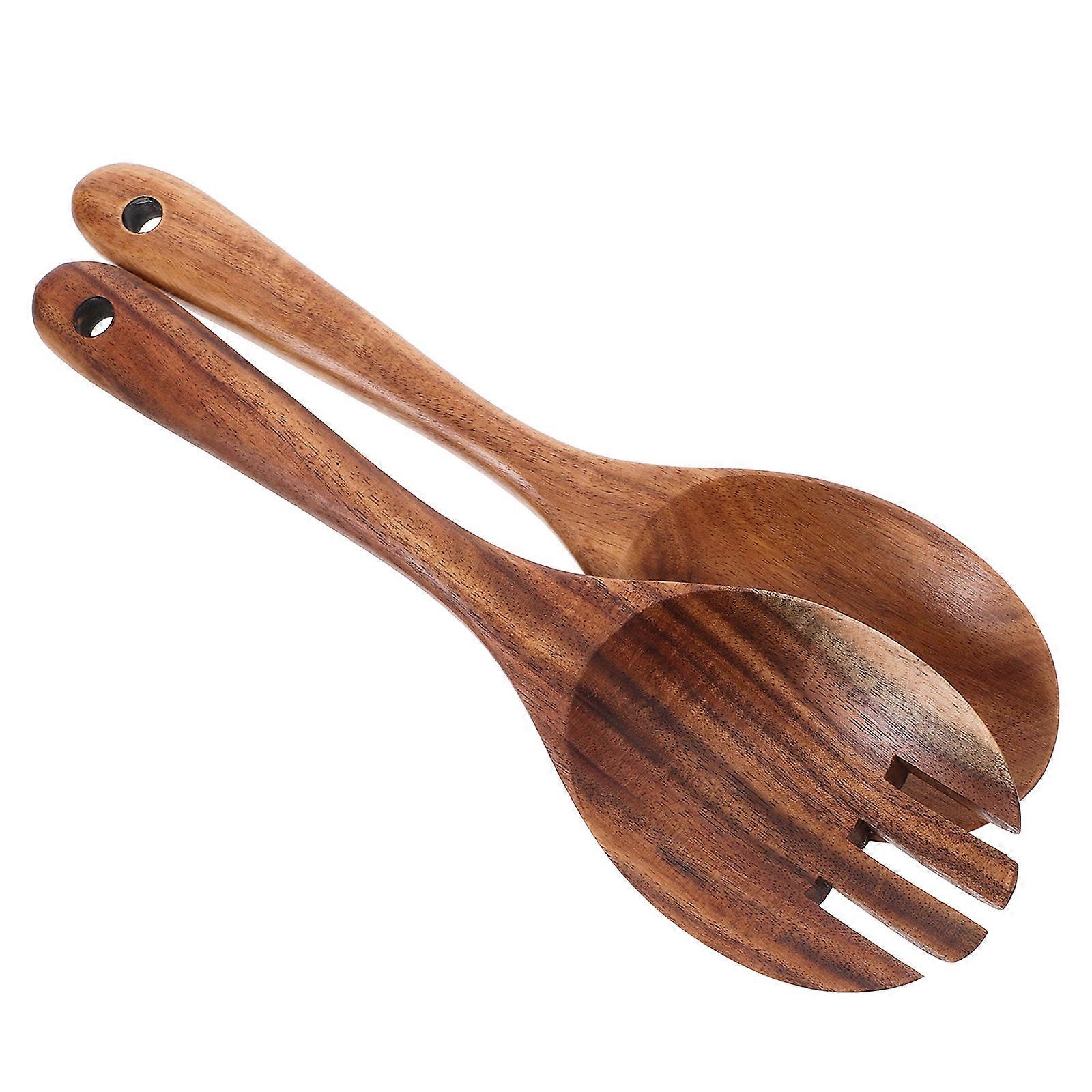 Rustic Charm Wooden Salad Servers Set 3 Pieces Long Handle Utensils For Tossing And Stirring Salads In Light Brown