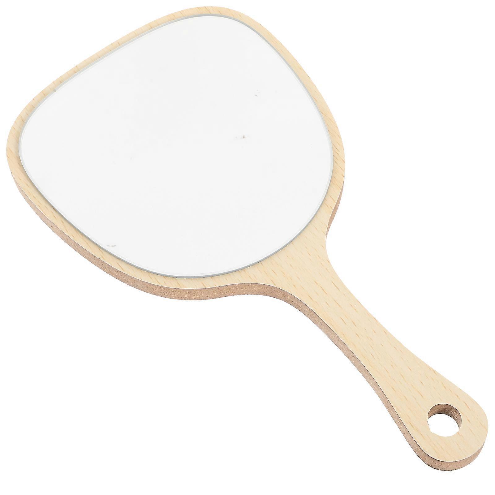 Khaki Wooden Handheld Mirror Makeup Mirror for Makeup Use 4Pcs Set