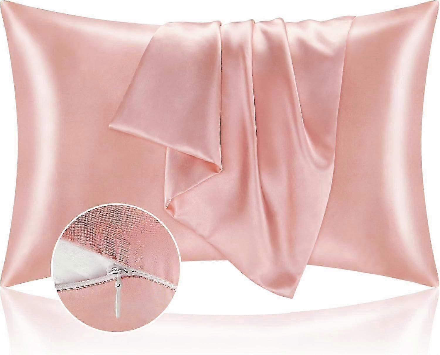 2025 Latest Model  Satin Pillowcase with Zipper 2 Pack, Coral Pillow Cases Standard Size, Super Soft and Cool