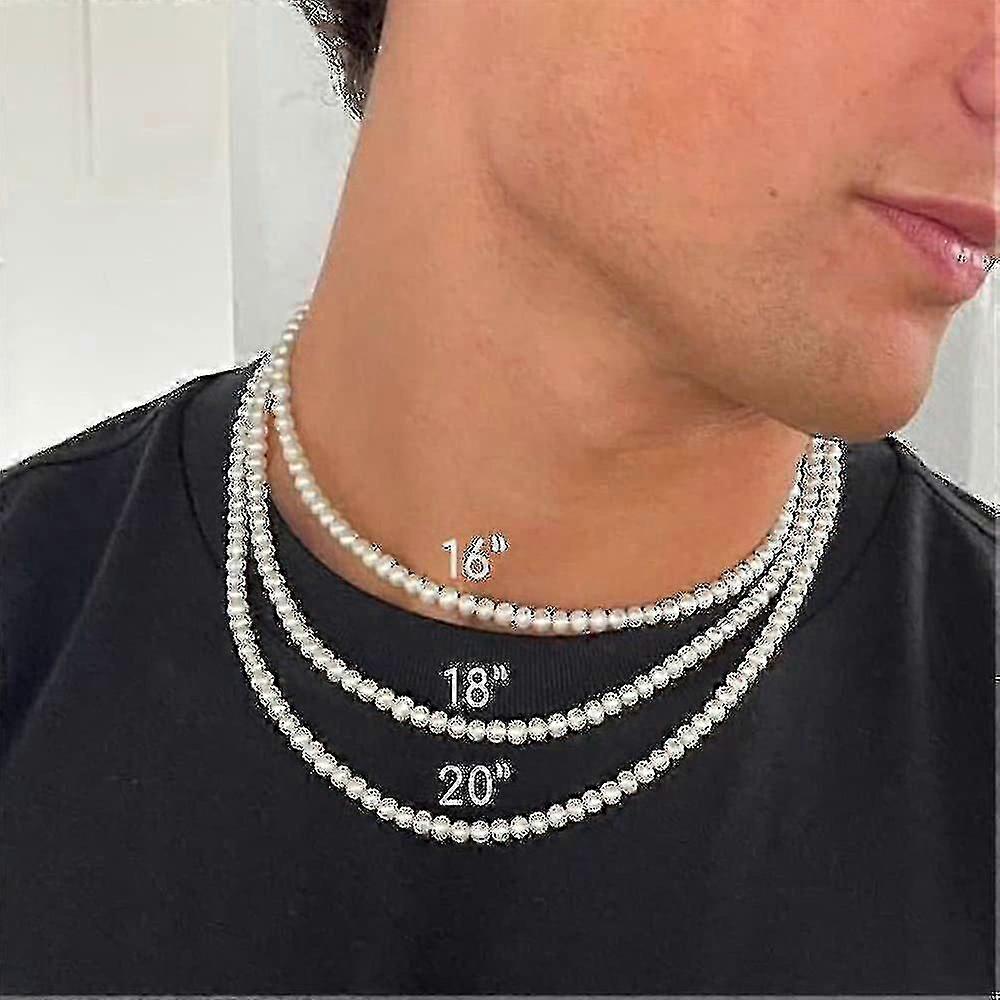 handmade men pearl necklace bead strand 45cm