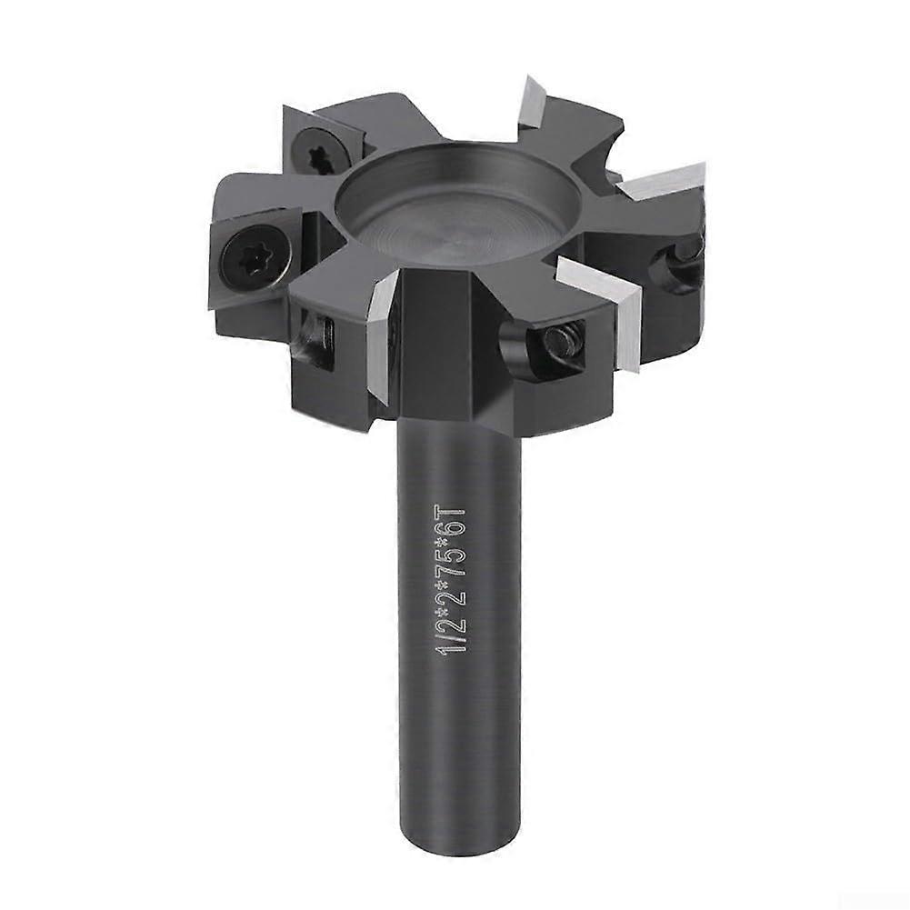 6 Wing for CNC Spoilboard Surfacing Router Bit  2In Dia, Shank 1/2In or 12mm, Replaceable 4Sided Carbide Inserts