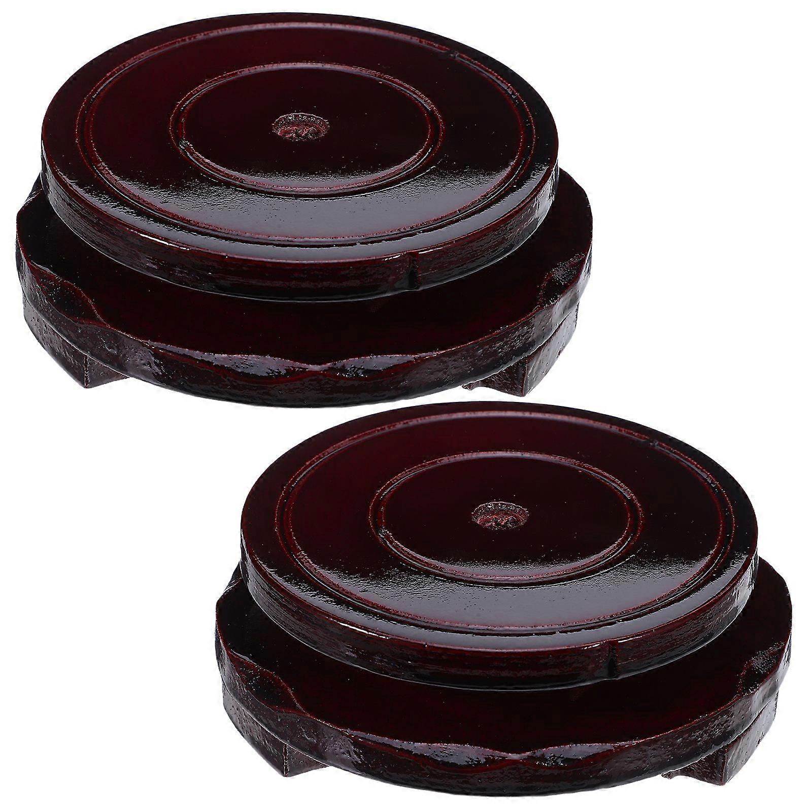 2pcs Vase Display Stand: Rotating Wooden Base 8cm Diameter - Display Base for Crystal Artwork - Round Oriental Style Pedestal for Vase Lamp Teapot