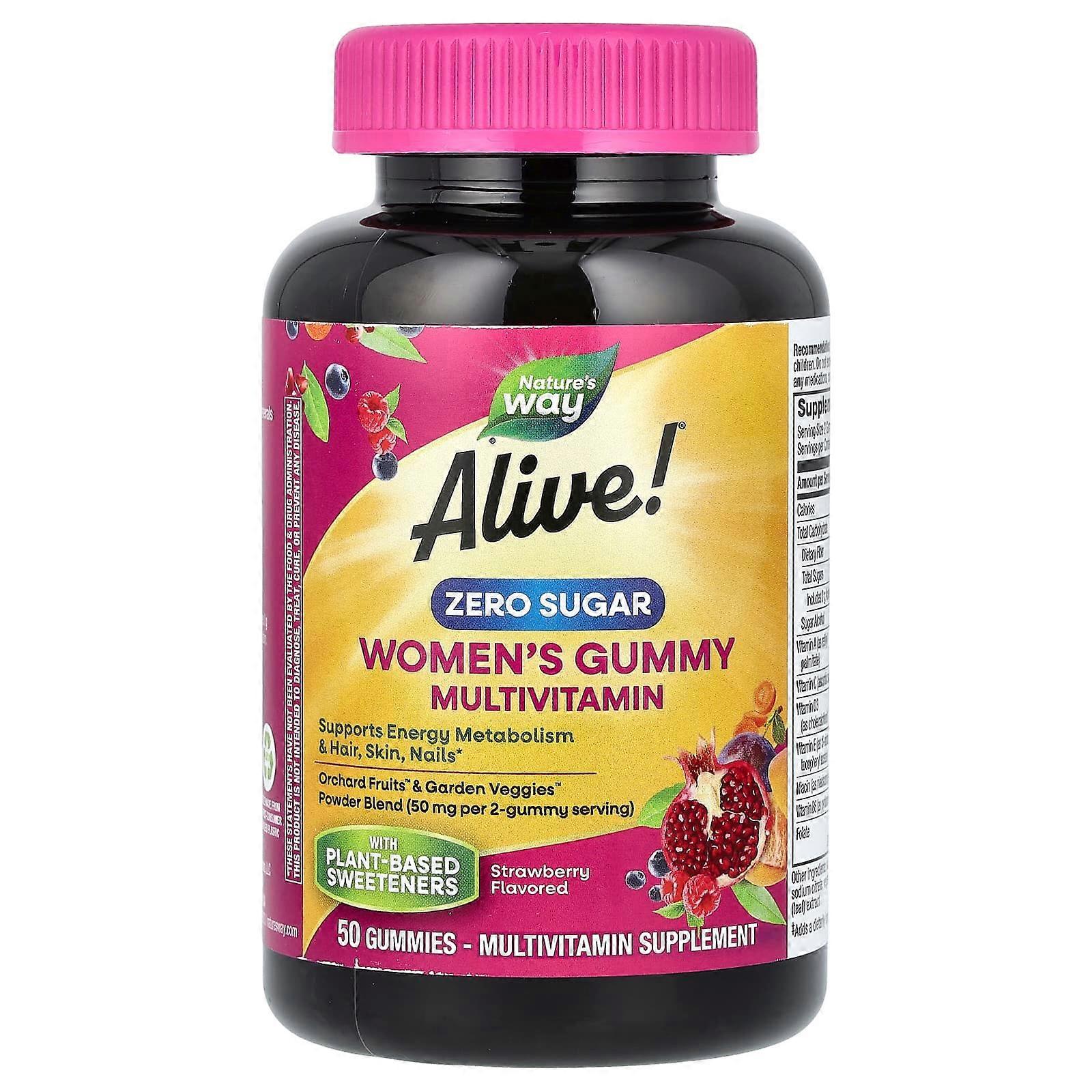 Alive! Women's Gummy Multivitamin, Zero Sugar, Strawberry, 50 Gummies