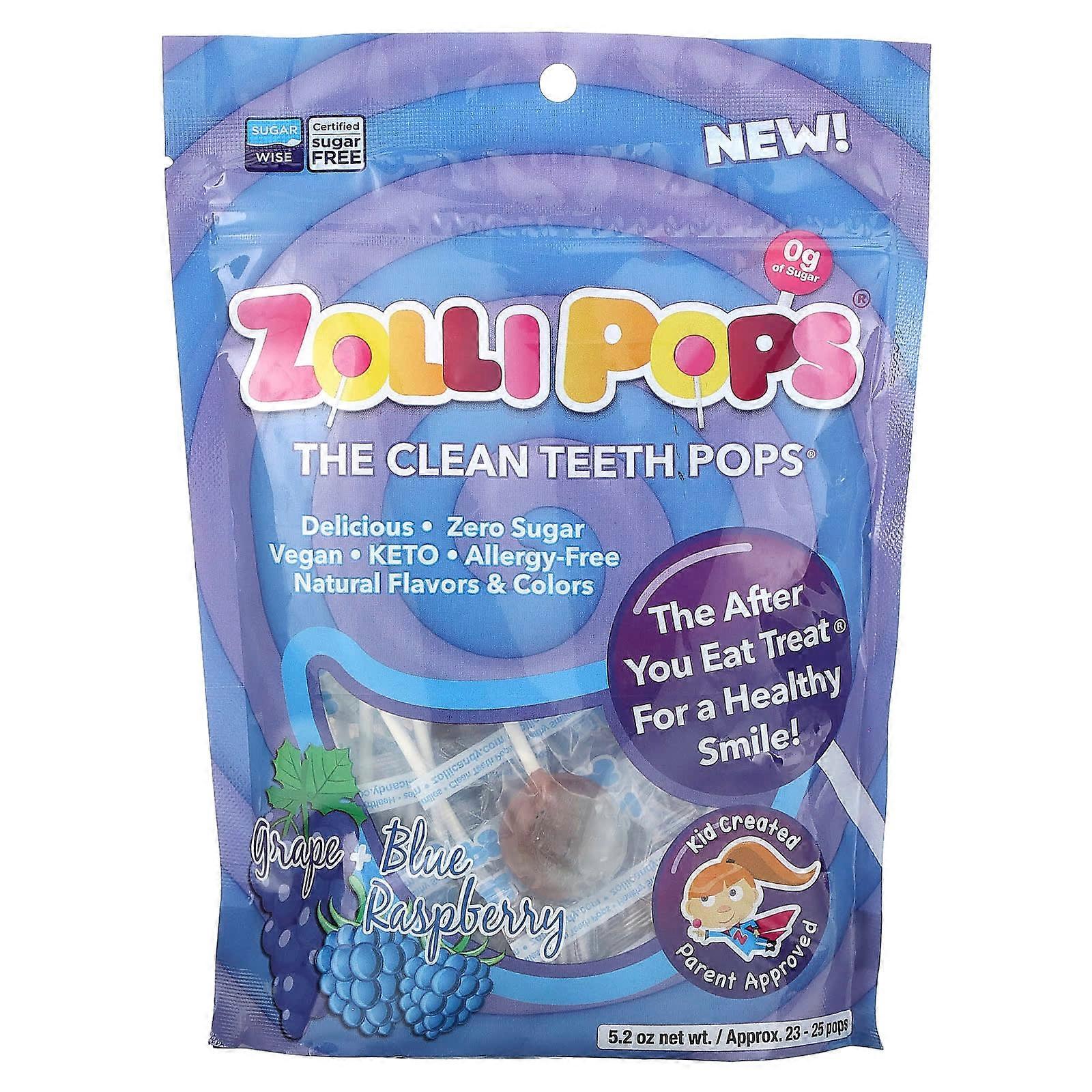 The Clean Teeth Pops, Grape + Blue Raspberry, Approx. 23-25 pops, 5.2 oz