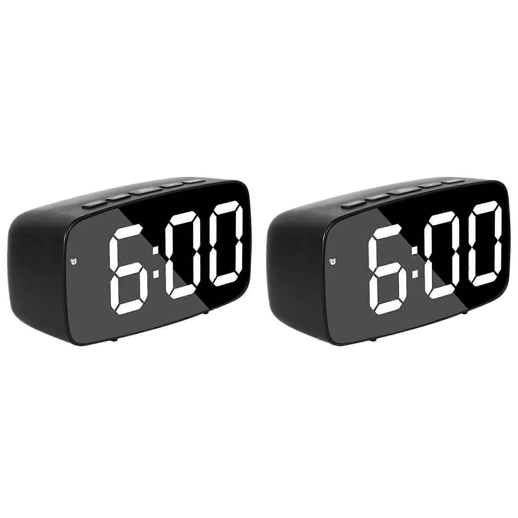 2X Smart Digital Alarm Clock Bedside,White LED Travel USB Desk Clock with 12/24H Date Temperature Snooze Black