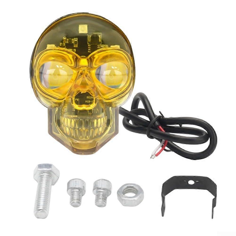 Motorcycle Skull Fog Light LED Auxiliary Headlight IP68 Waterproof 3 Modes Yellow Shell LongDistance Illumination