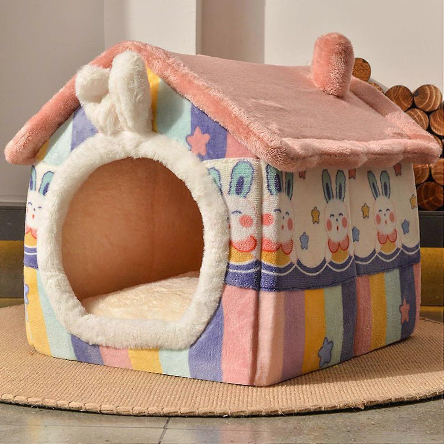 Dog Cat Cave For Puppy Kitten, Plush Warm Calming Bed, NonSlip Nest With Removable Cushion, 48x40x39 Cm