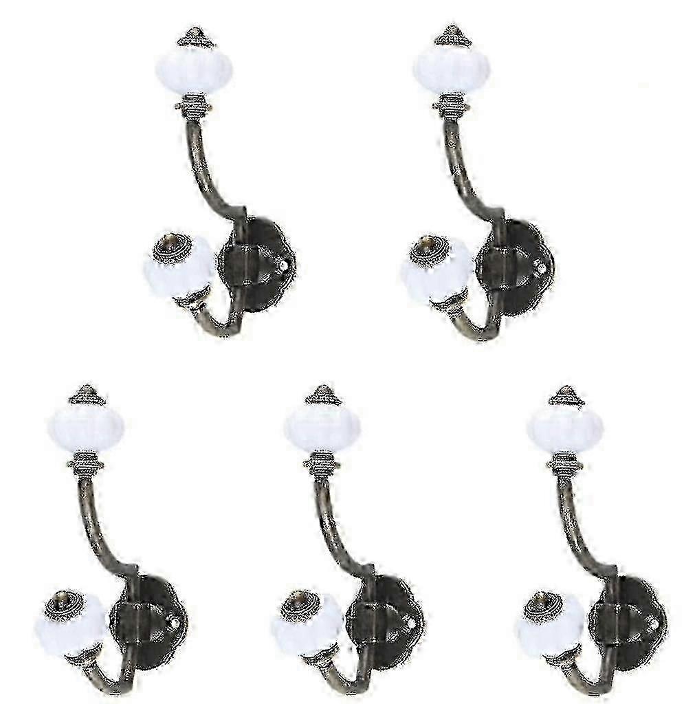 Retro Bronze Ceramic Coat Hooks, Pack Of 5 Pastoral Style Wall Hooks