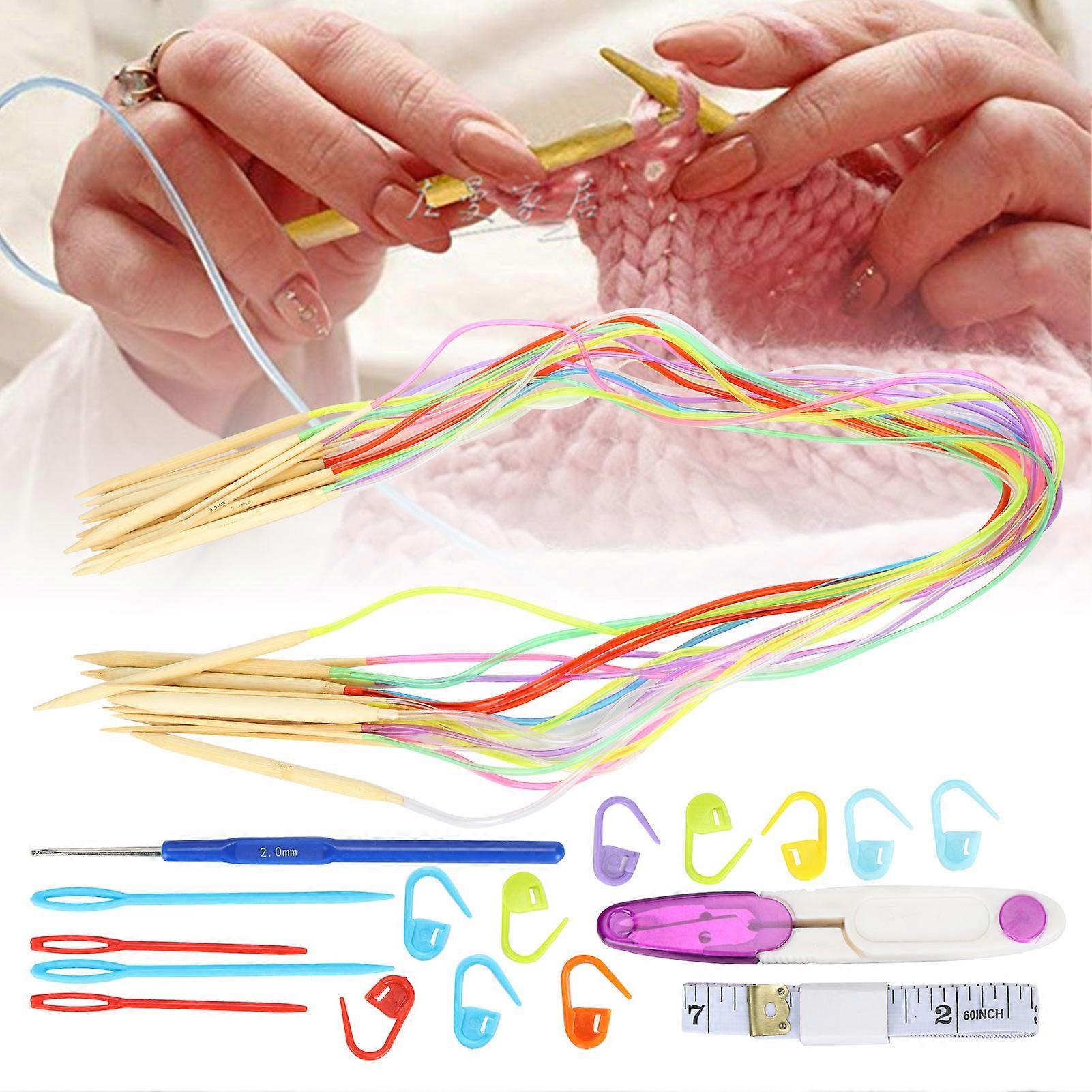 18Pcs Bamboo Circular Knitting Needles Set with Accessories 100cm