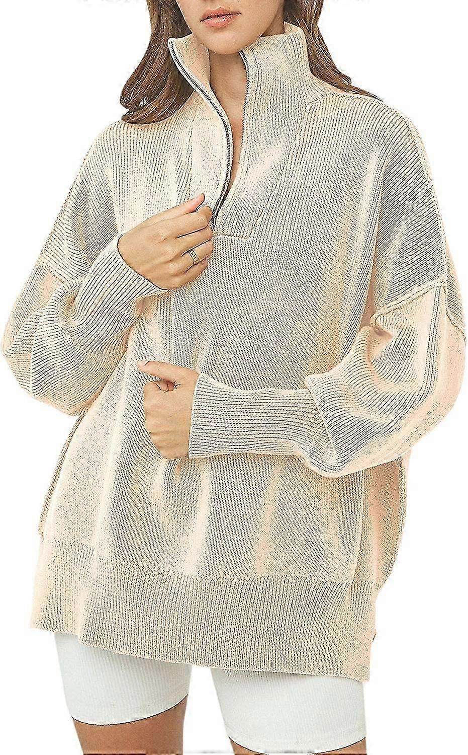 Women's 1/4 Zipper Sweatshirt Long Sleeve Oversized Slit Side Knit Pullover Sweaters