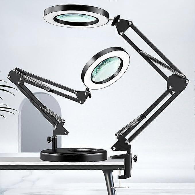 Magnifying Glass With Light And Stand, 2-In-1 Led Lighted Desk Lamp & Clamp，3 Color-Changing & 8-Lev