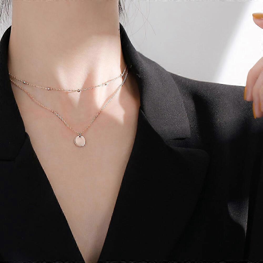 Women's double-layered round disc necklace, exquisite design, versatile combination, elegant accessory with a soft luster.