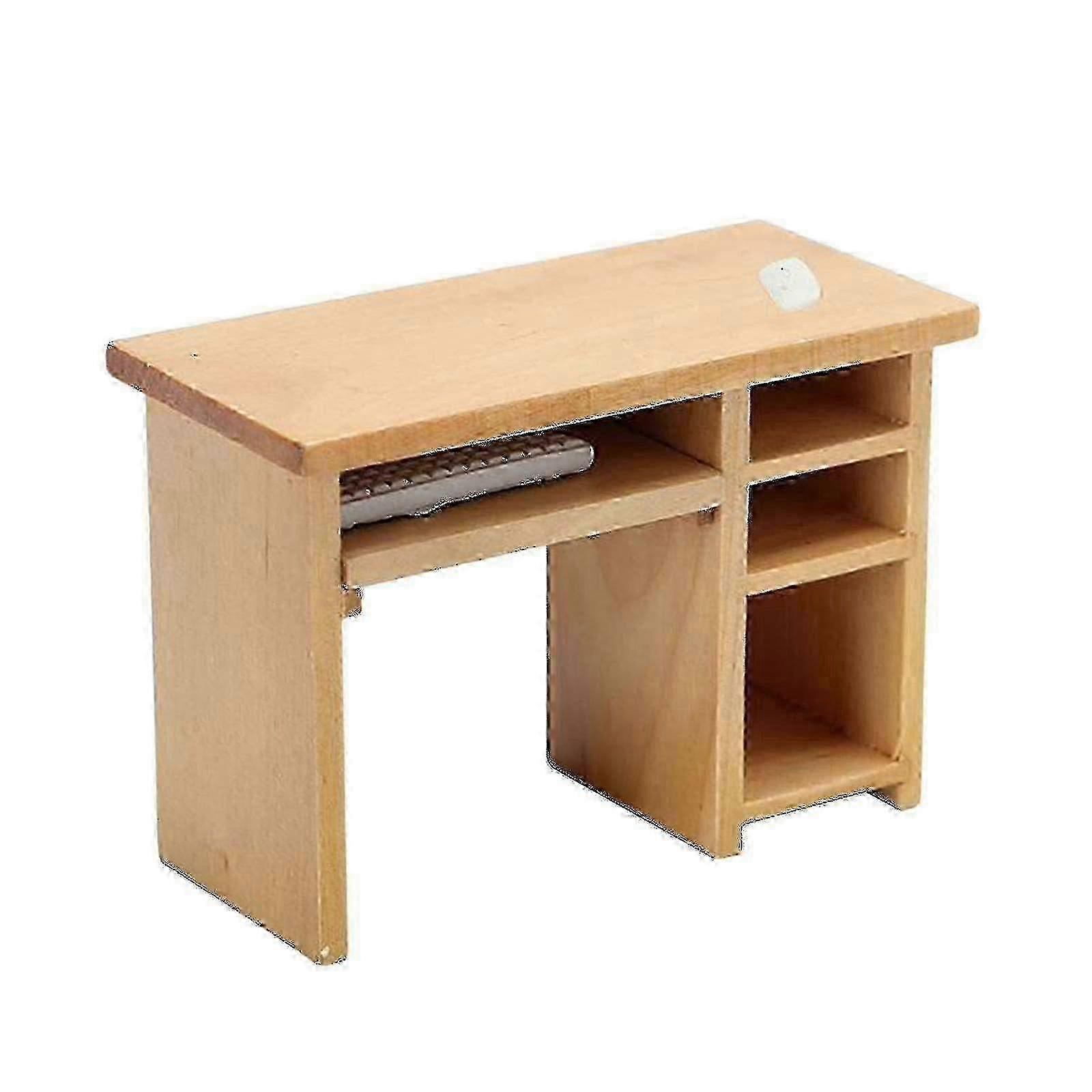 Modern Computer Desk with Mouse & Keyboard Tray for Bedroom, Study or Dollhouse Furniture - Space Saving Design