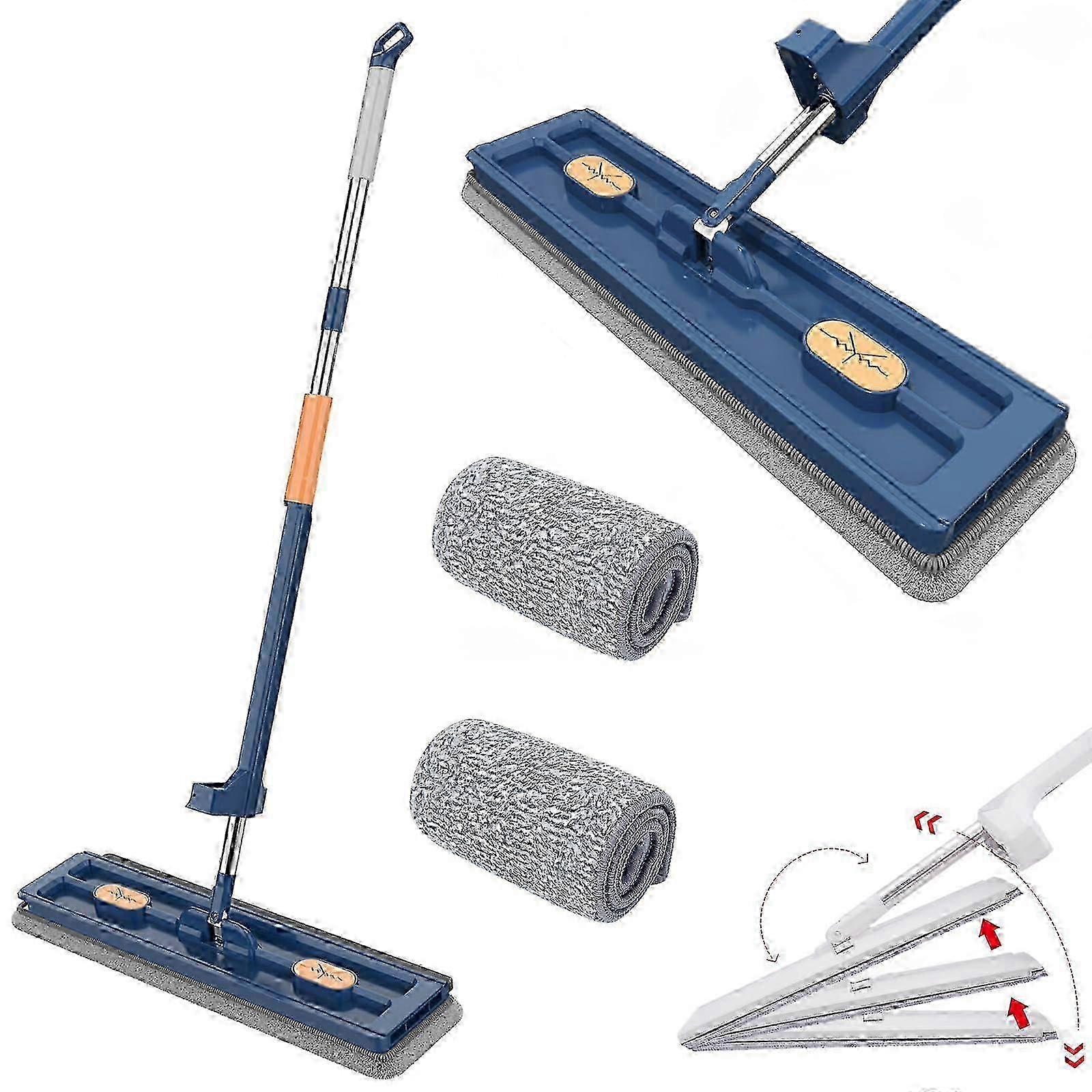 Large Surface Microfiber Flat Mop, Wall Cleaning Mop with Long Handle, Magic Mop 360 with Dewatering Scraper