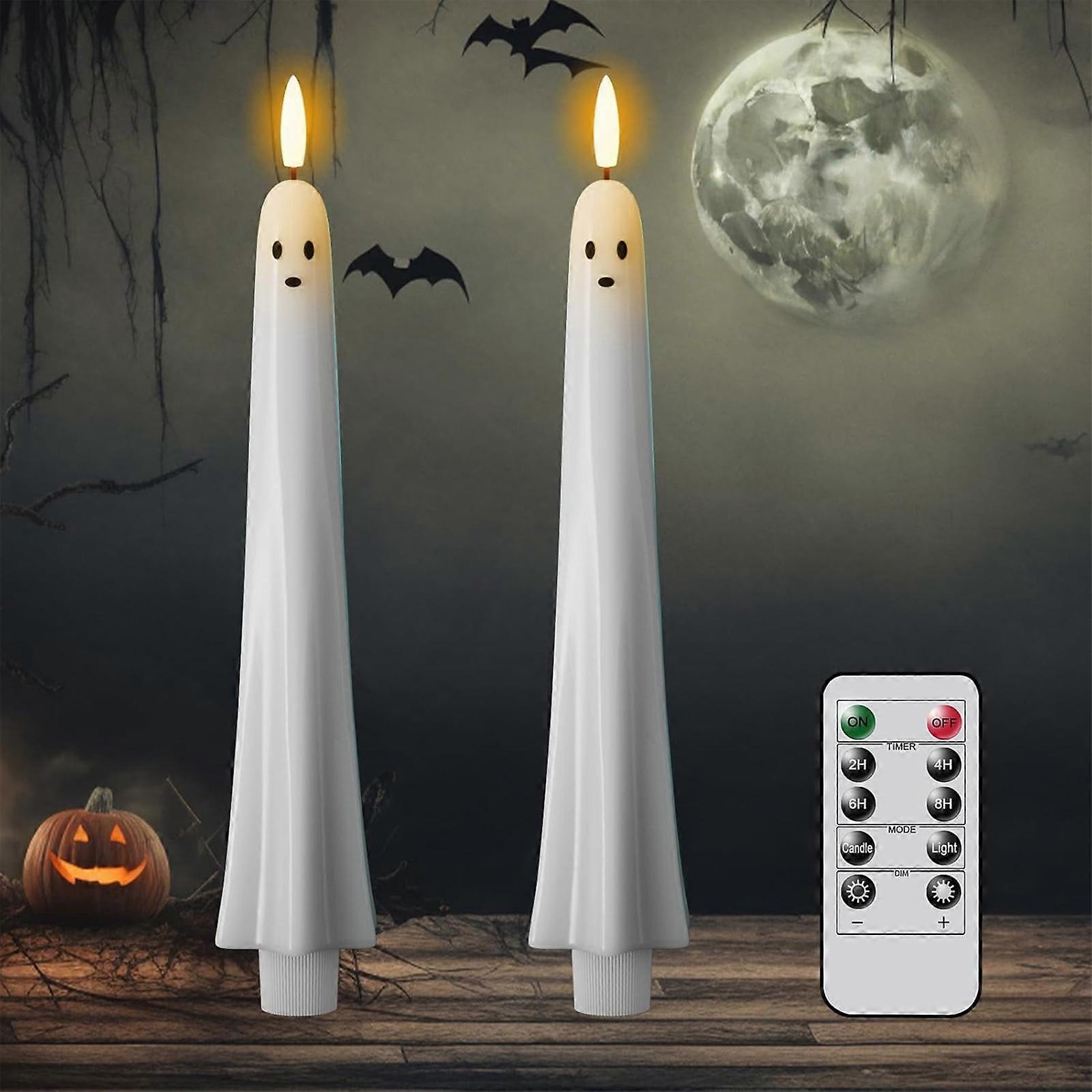2x Flameless LED Ghost Lights Candles Flickering Remote Control Halloween Decora