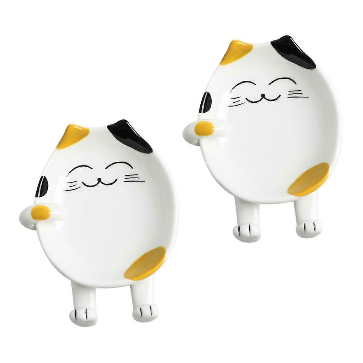 Ceramic Spoon Rest Dishwasher Safe Cartoon Cat Design For Pot Lids Ladles Chopsticks SpaceSaving Stackable Organizer