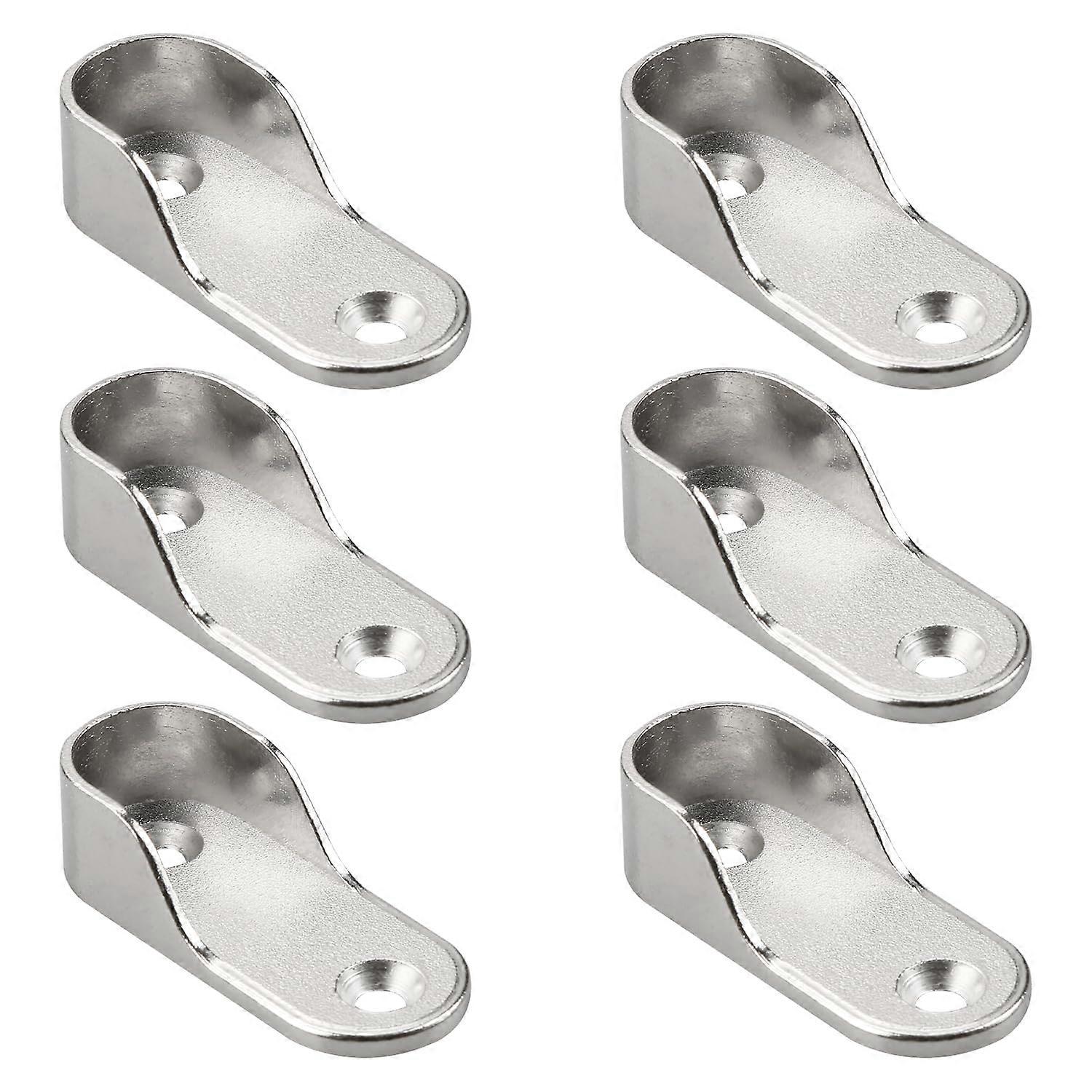 Oval Chrome Wardrobe Hanging Sockets - 6-Pack Stainless Steel Rod End Supports with Round Brackets for Closet Rails