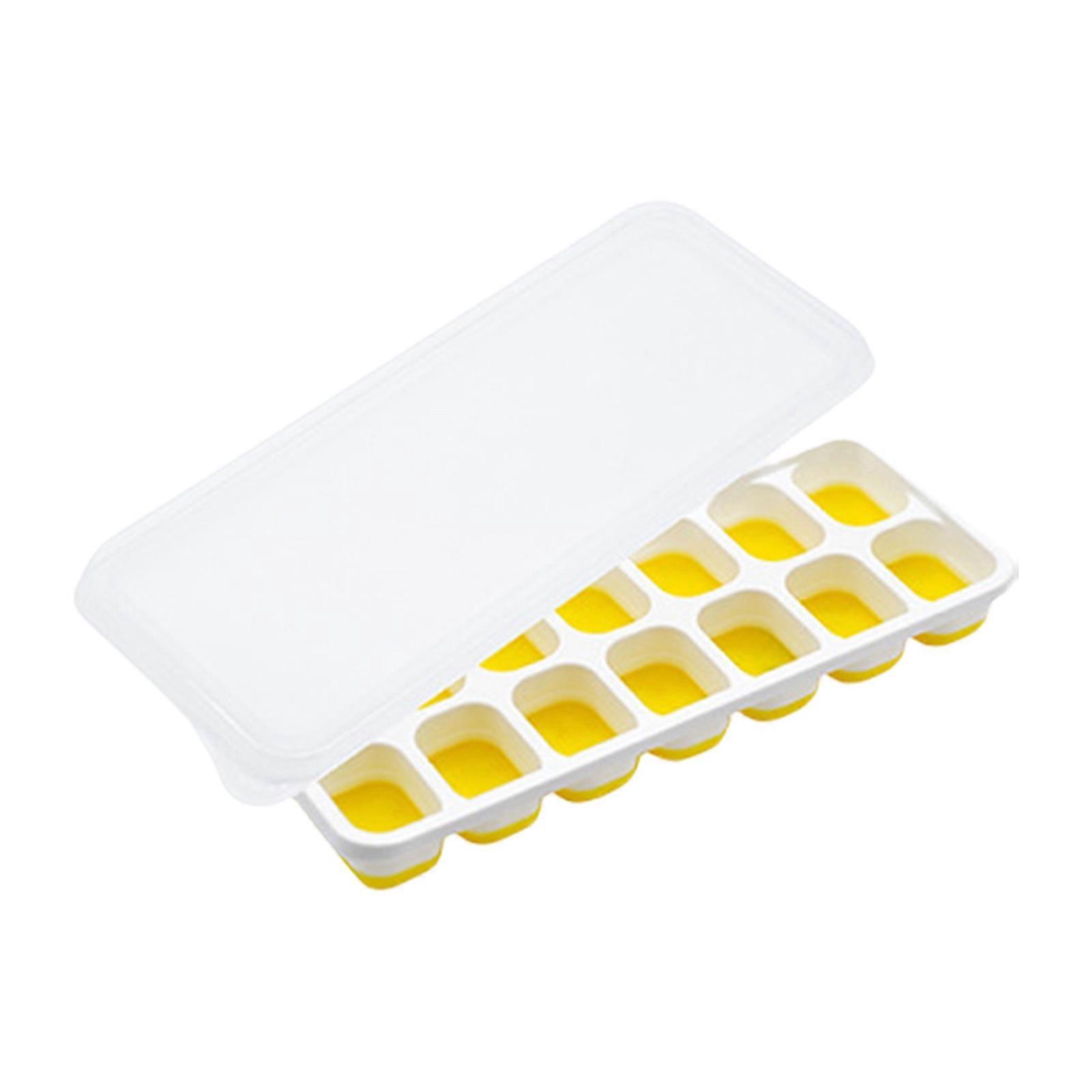 Durable Ice Cubes Tray with Spillproof Cover Flexible Grids Easy to Carry for Perfect Cubes In Chocolate Jelly Making  Yellow