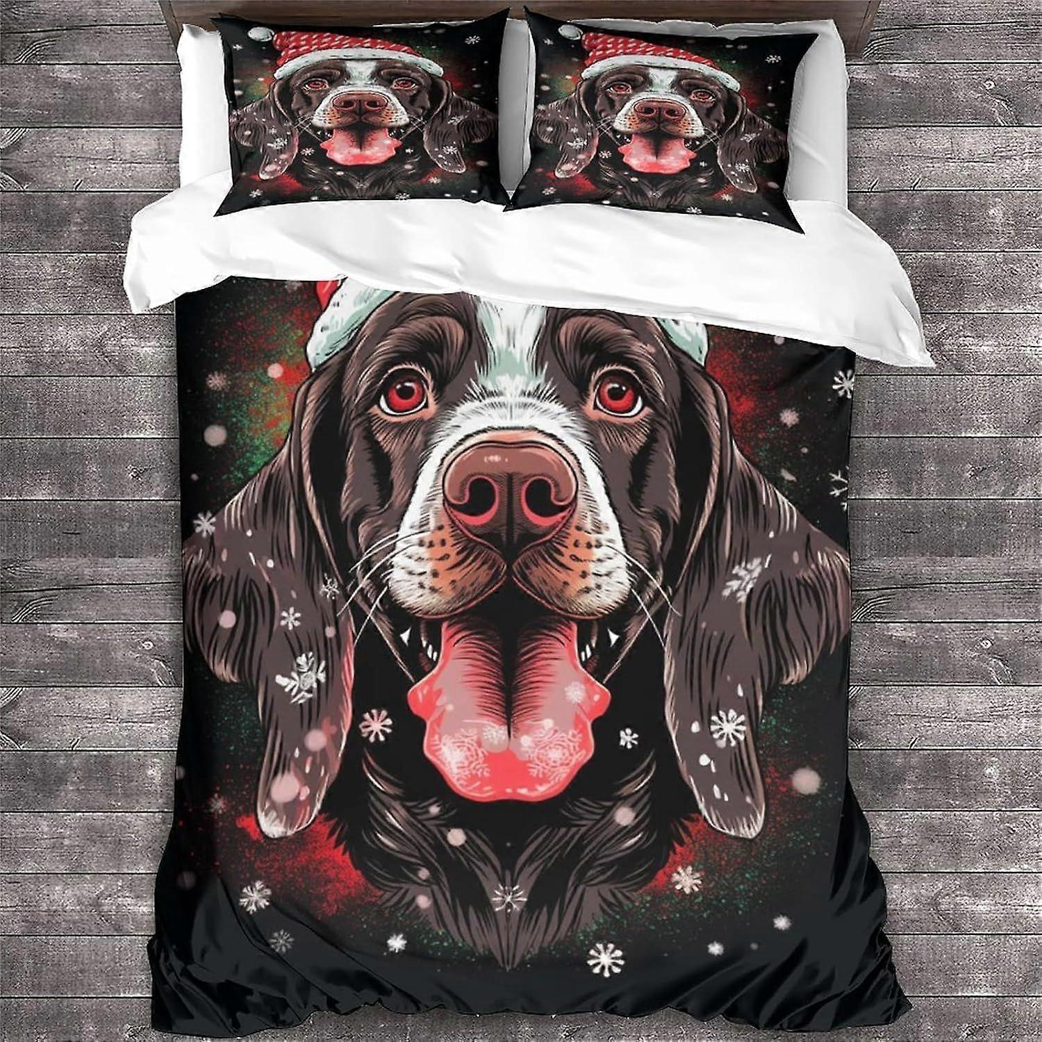 LikeEj Hundsängkläder för flickor Pojkar Julmönster Täcke Överkast 3-delat Djur Påslakan Set för Säng Dubbel