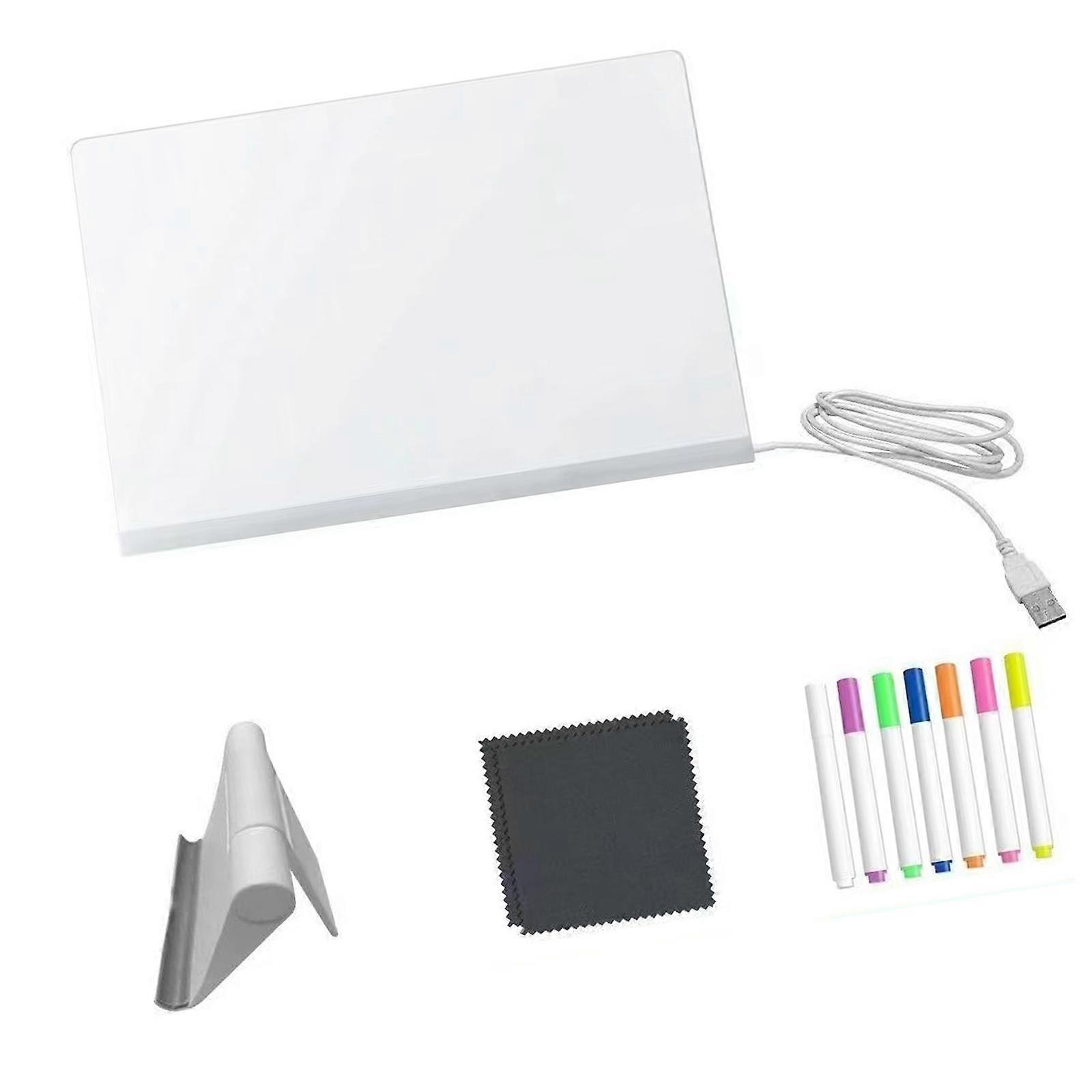 Memo Note Board LED Note Boar Acrylic Writing Message Marker Board Rewritable Drawing Board with Stand  M