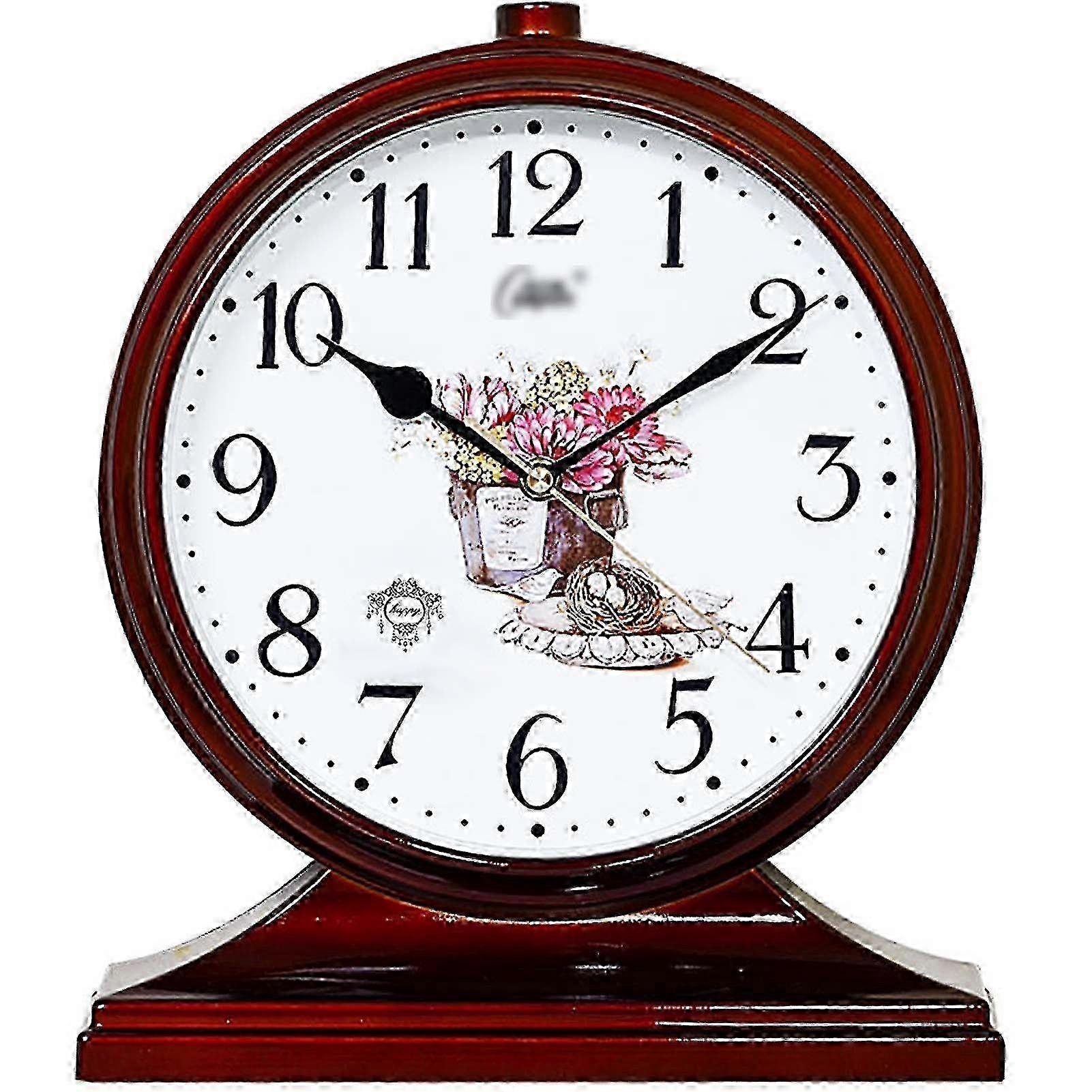 Rustic Fireplace Table Decor, Silent Table Clock Watches with Clock Living Room, Comodin, Shelf Decor (Brown)