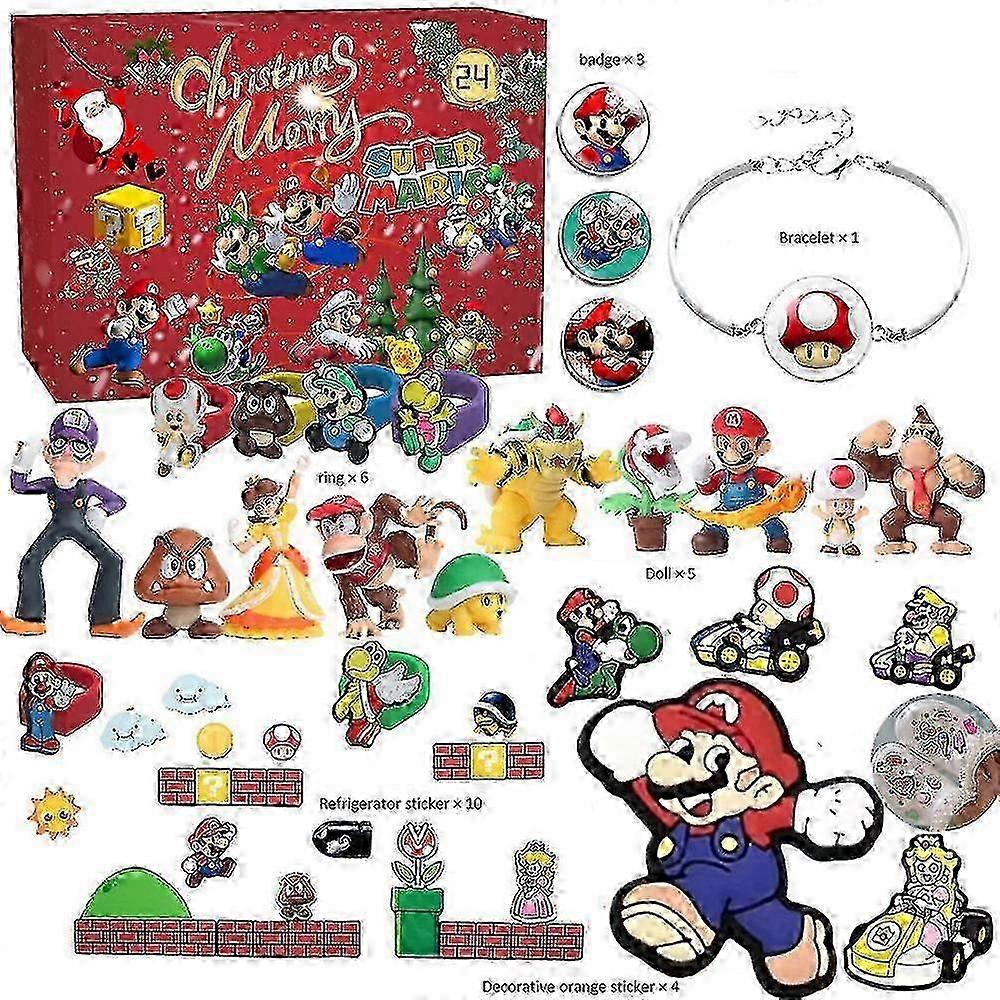 Kid Super Mario Game Themed Cartoon Characters Kawaii 24 Days Advent Calendar Countdown Calendar Christmas Surprise Blind Box