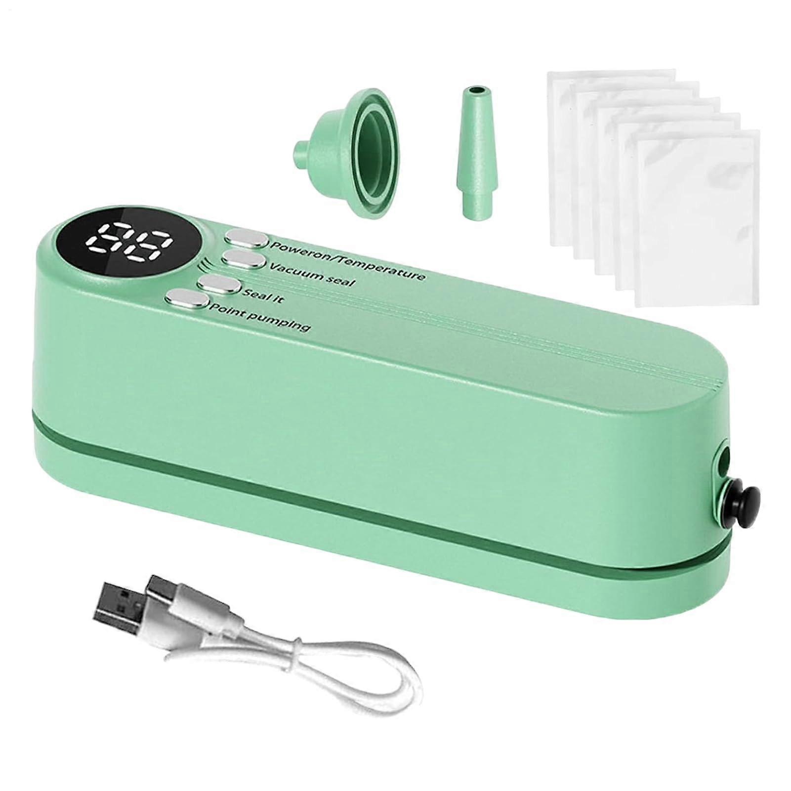 Cordless Vacuum Sealer with Powerful 60kpa Suction for Meat Vegetables Snacks Green Rechargeable