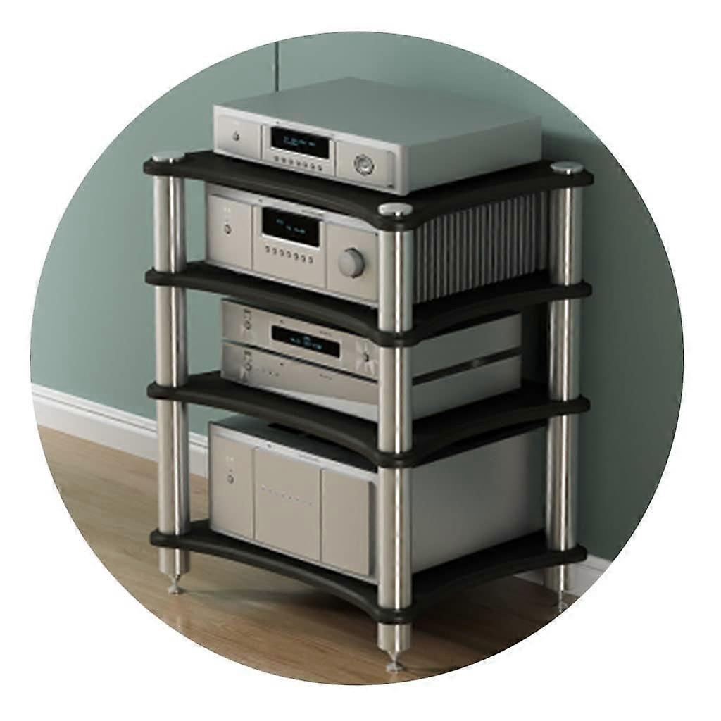 HIFI Audio Cabinet Stand For Record Player And Amplifier, 4Tier MDF, Black, 60x48x76 cm, ShockAbsorbing Feet