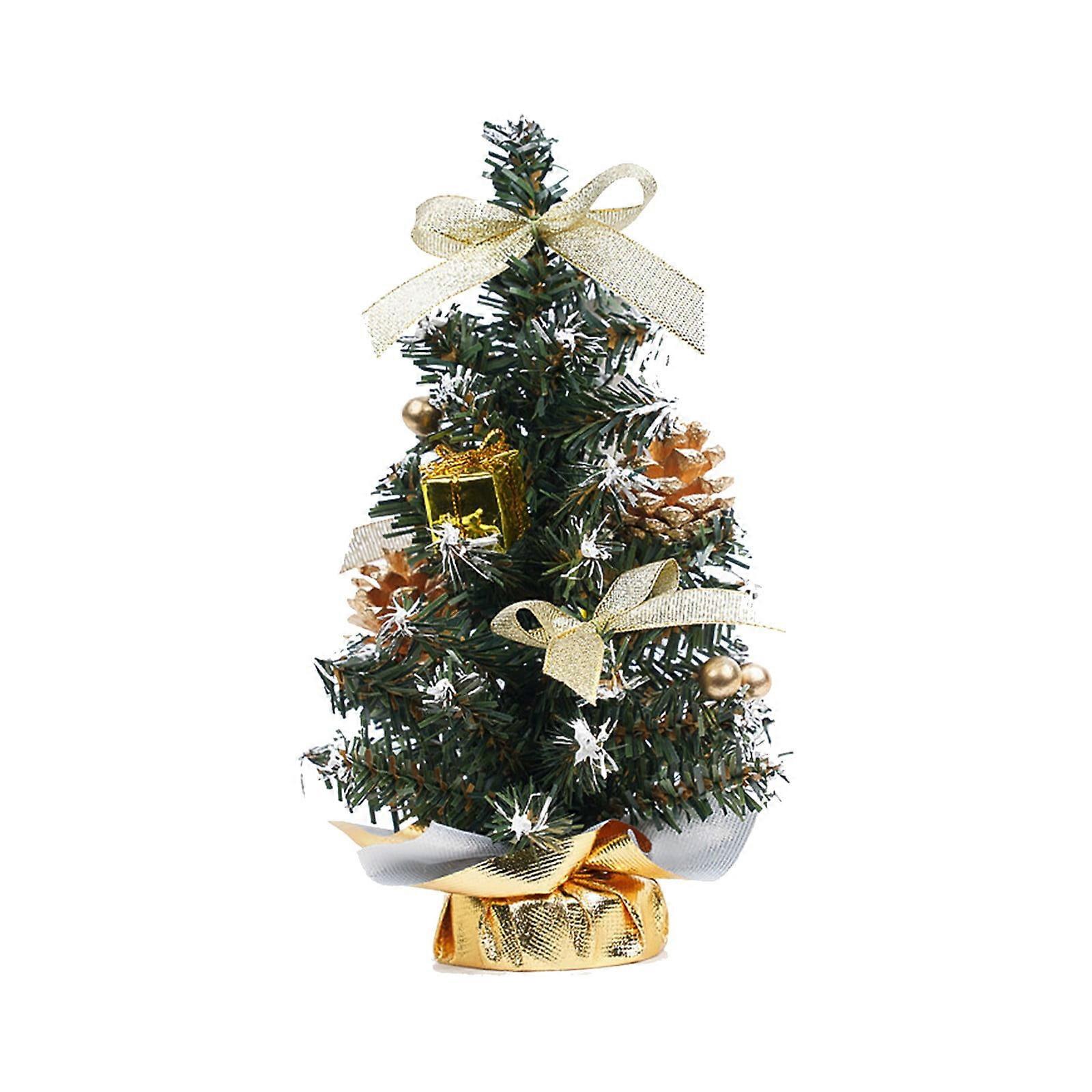 Mini Christmas Tree 7.8in with Pine Cone & Nut, Semi-Circular Base, Artificial Holiday Tabletop Decor